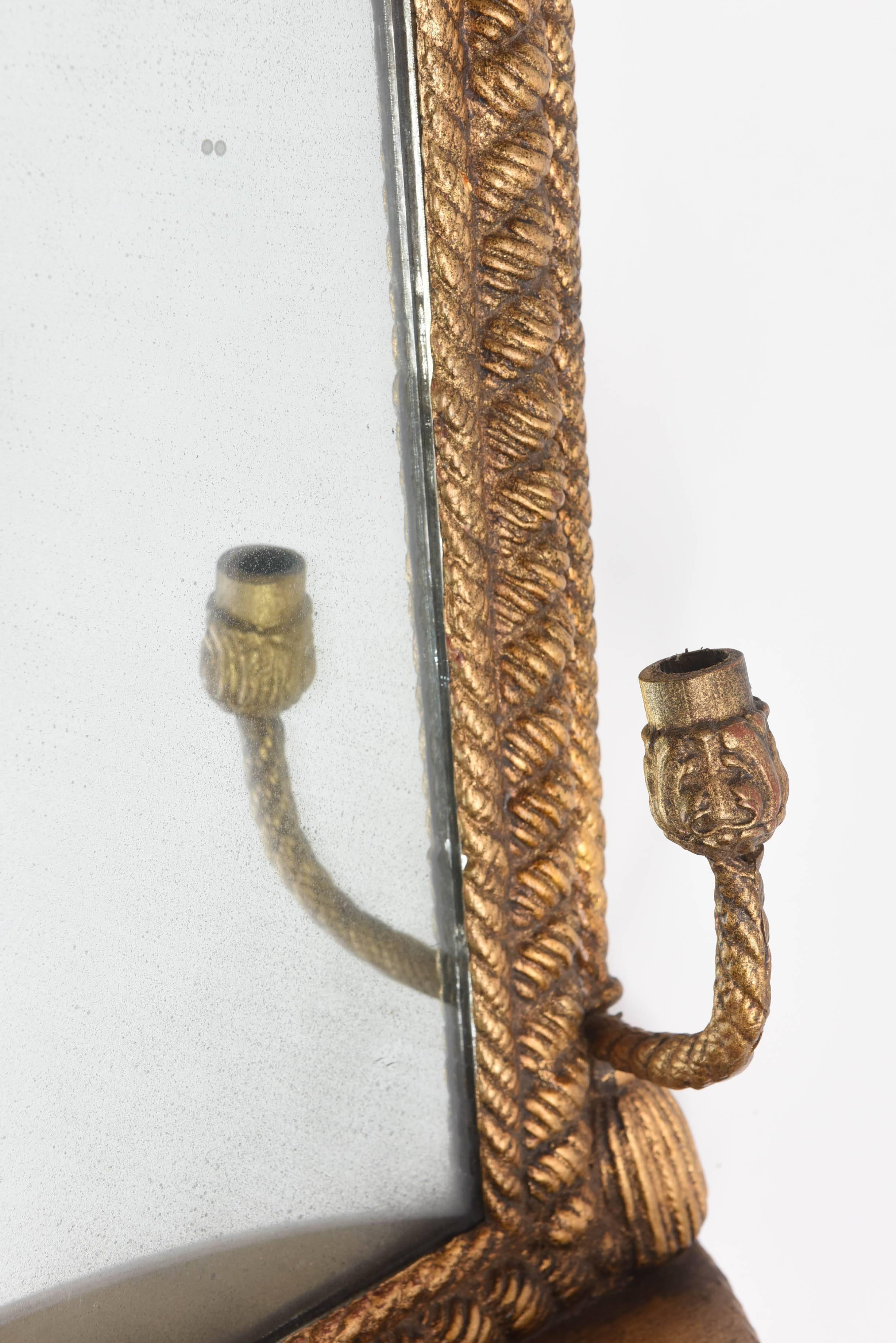 Italian Pair of Roped Mirror Wall Sconces