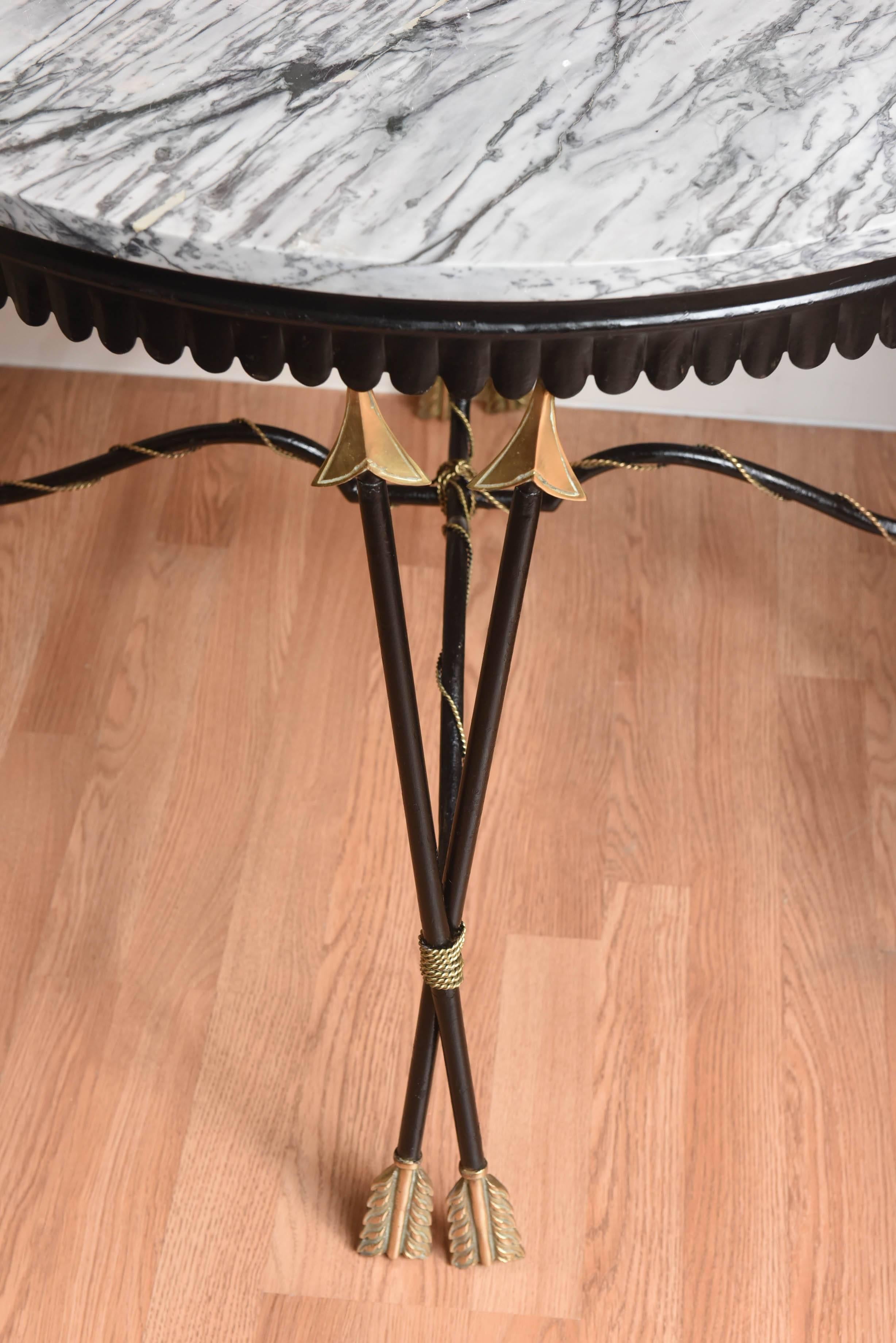 20th Century Neoclassical Crossed Arrows Marble-Top Center Table For Sale