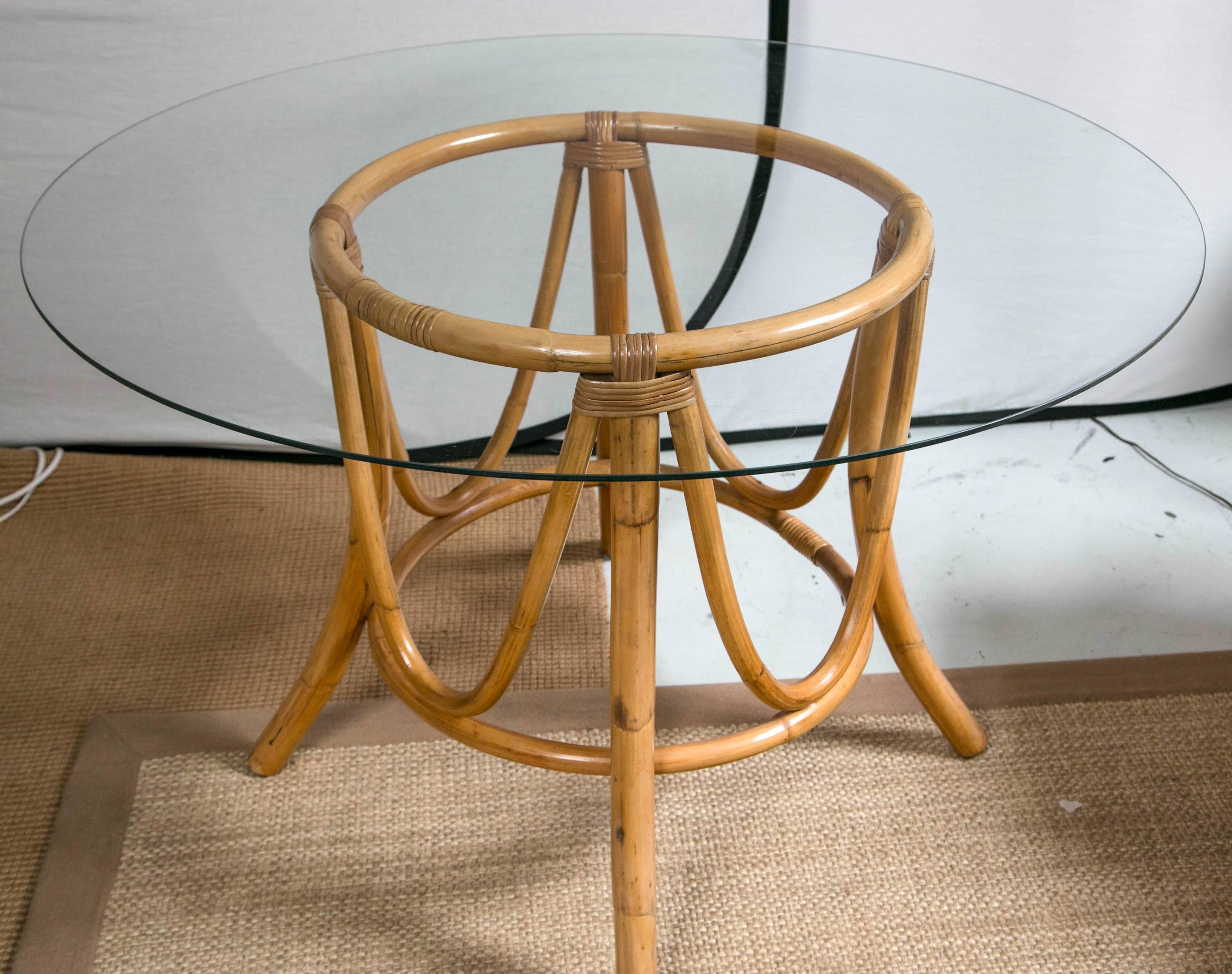American Vintage Bamboo, Rattan, Round Dining Table and Chairs