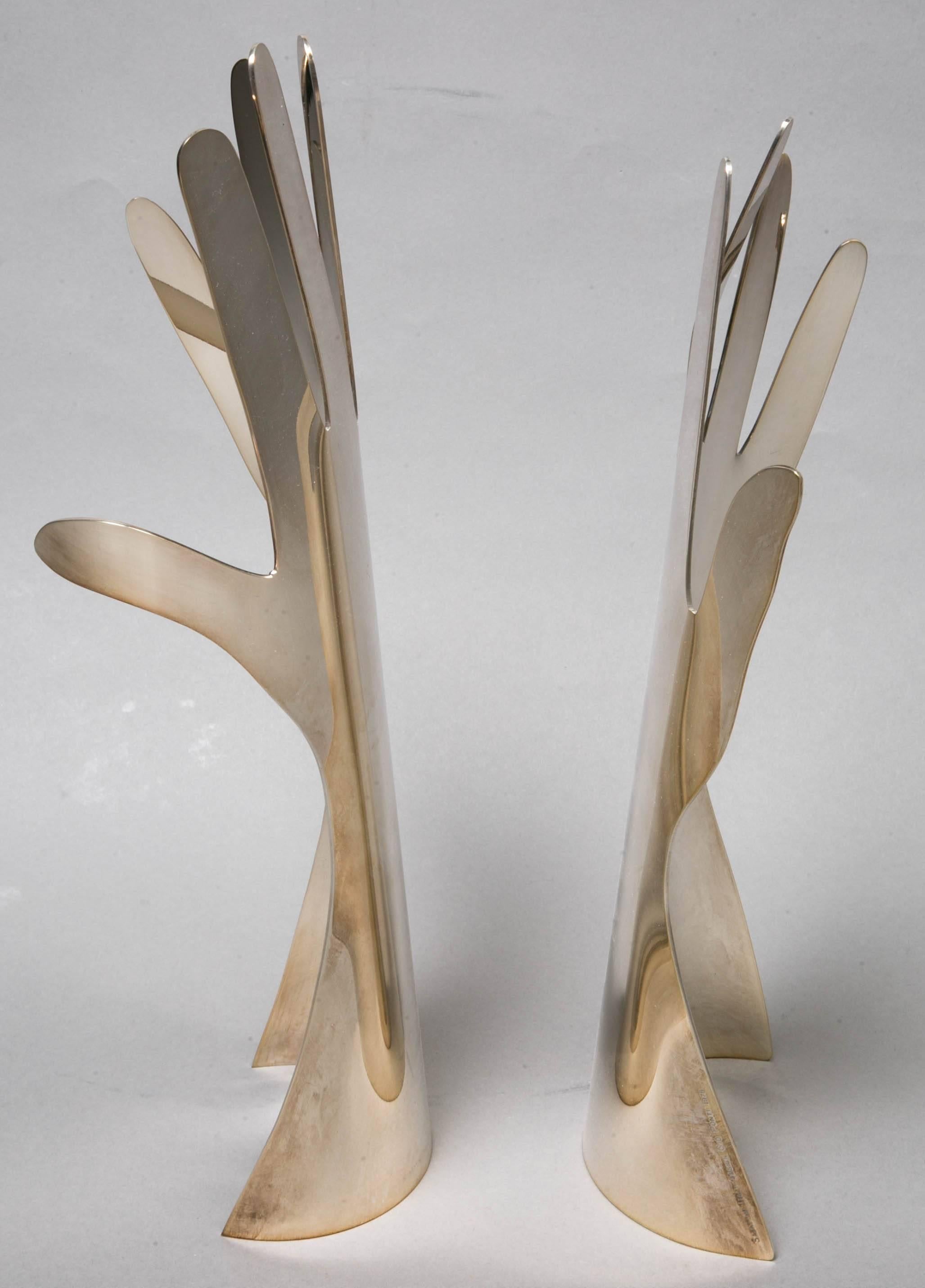 Two Silvered Metal Hands by Gio Ponti for L. Sabattini, 1978, Italy In Good Condition For Sale In Paris, FR