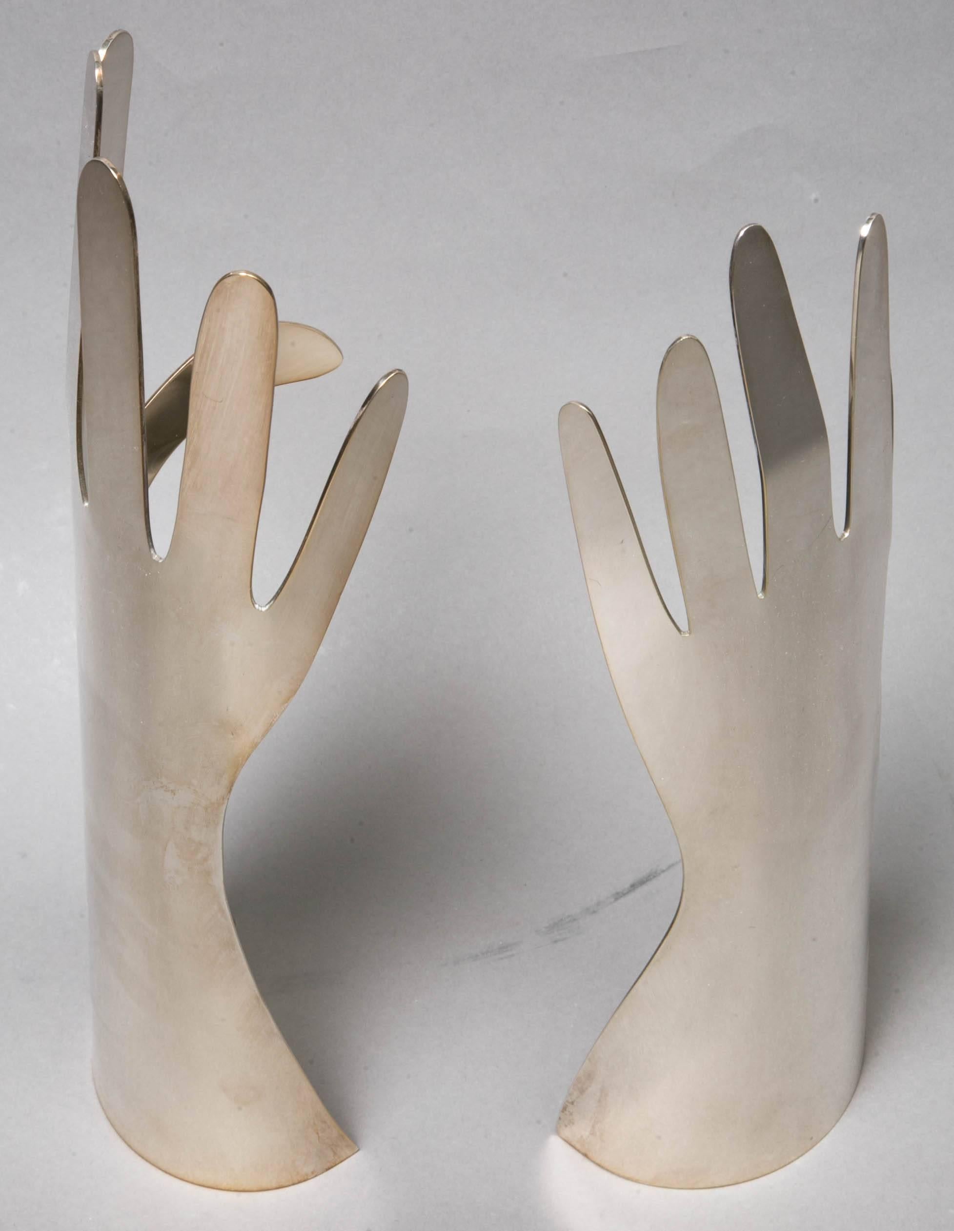 Late 20th Century Two Silvered Metal Hands by Gio Ponti for L. Sabattini, 1978, Italy For Sale