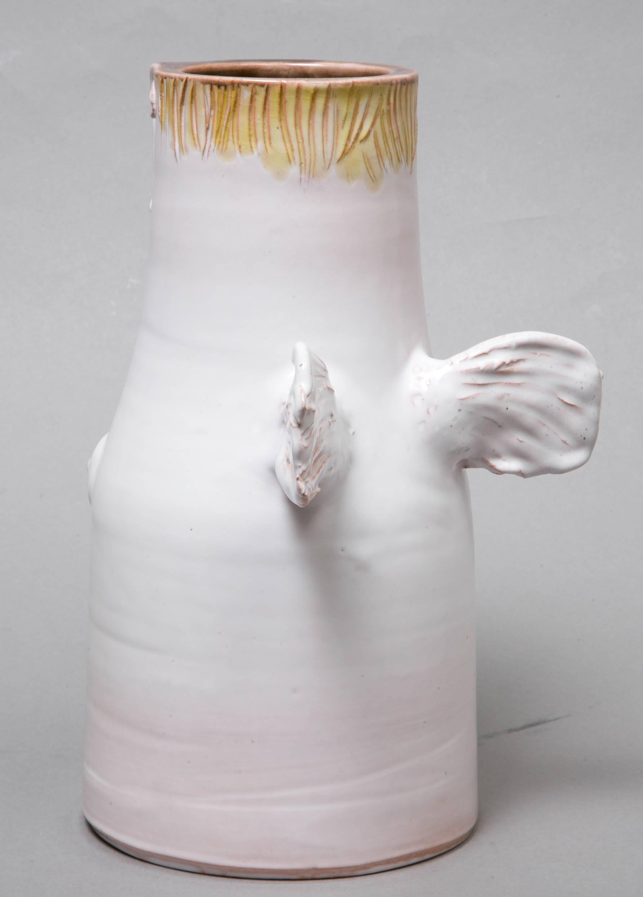 French White Winged Vase with a Face, circa 1965, by the Cloutier Brothers For Sale
