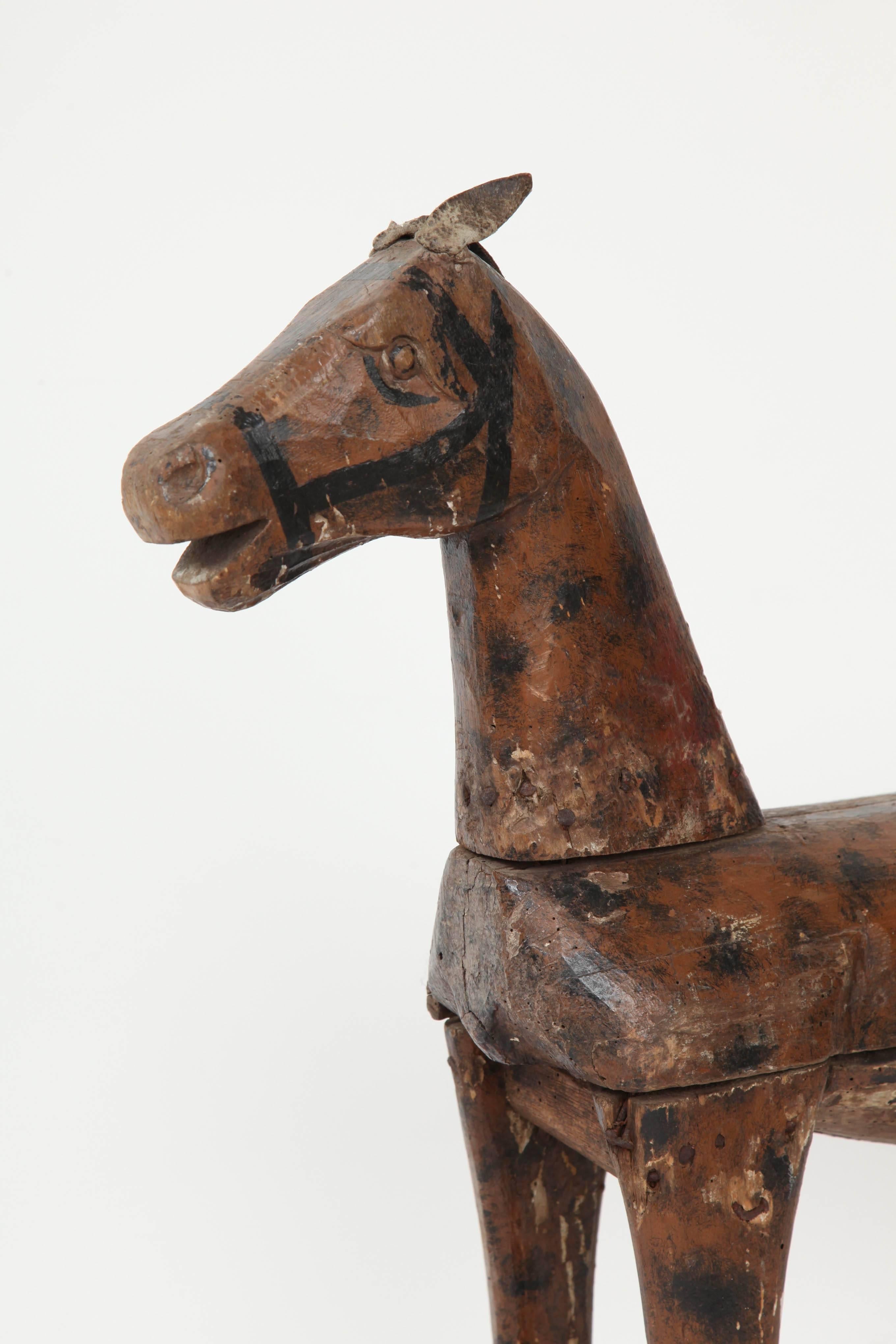 Primitive Carved Wooden and Painted Toy Horse