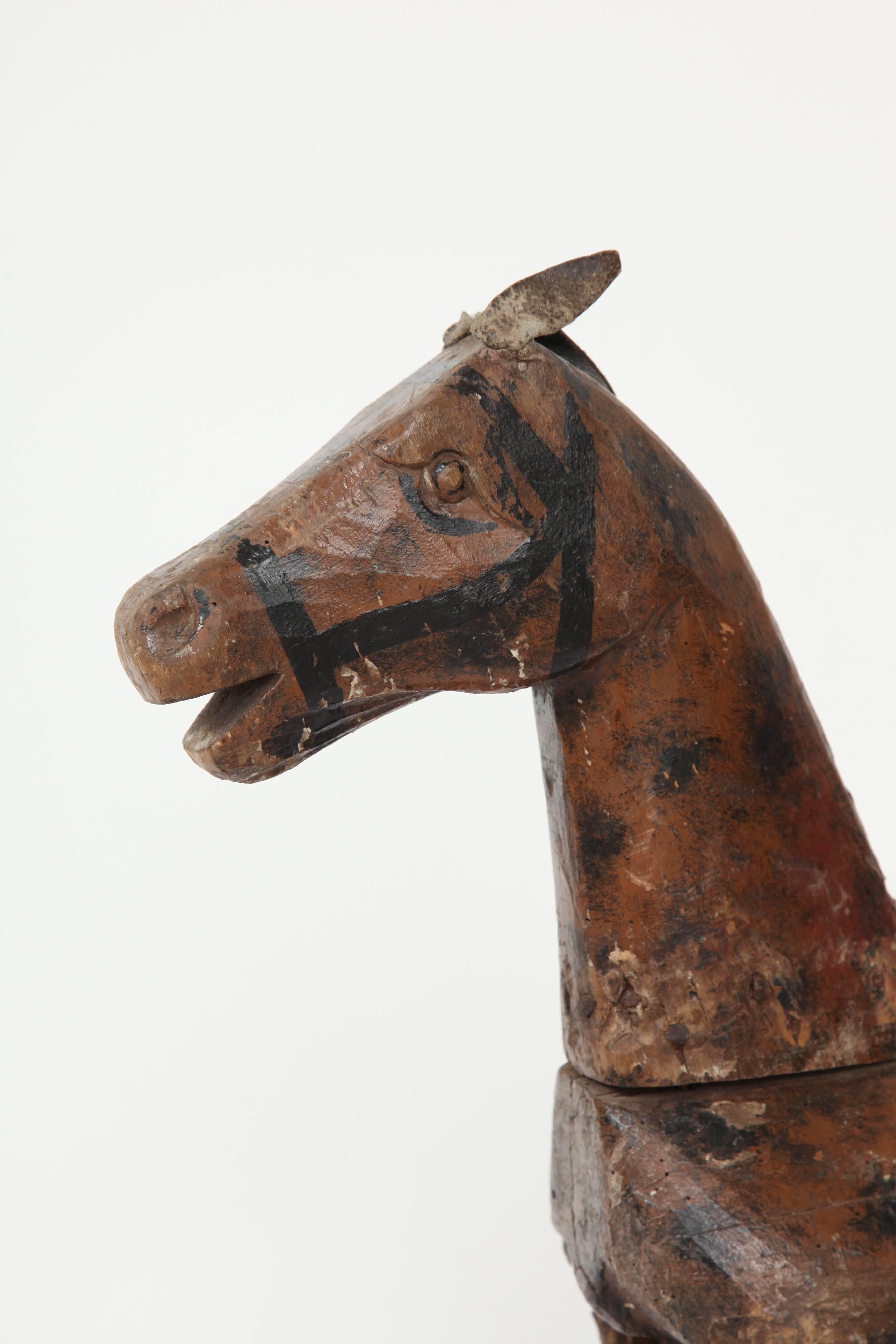 18th Century Carved Wooden and Painted Toy Horse