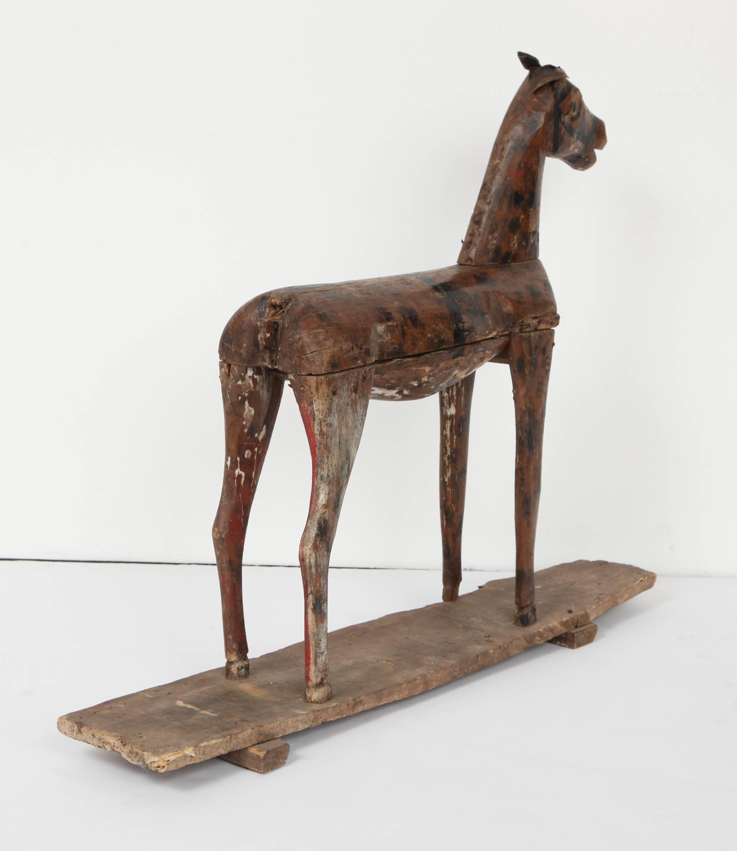 Carved Wooden and Painted Toy Horse 3