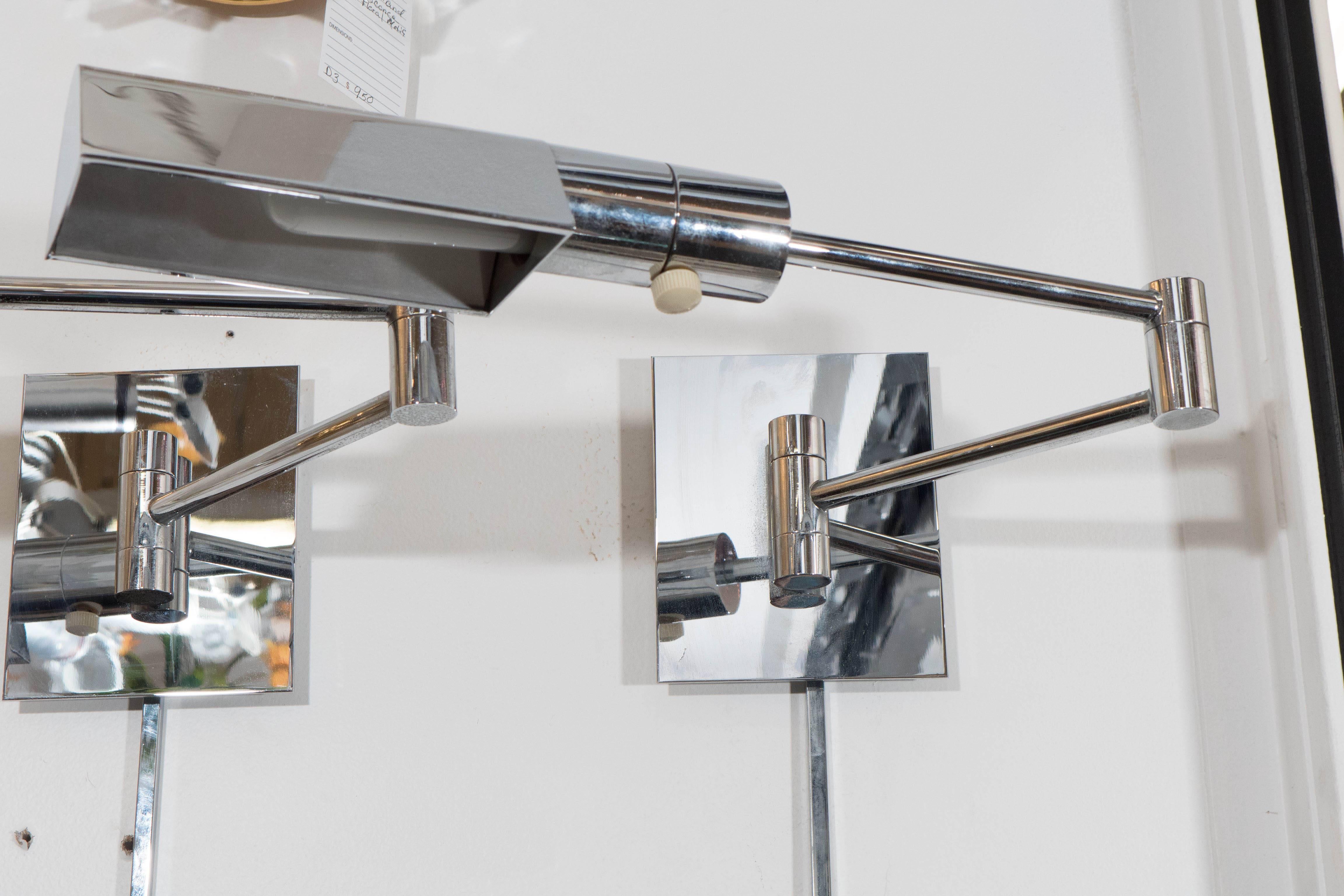 Modern Pair of Casella Wall-Mounted Articulated Reading Lights in Chrome