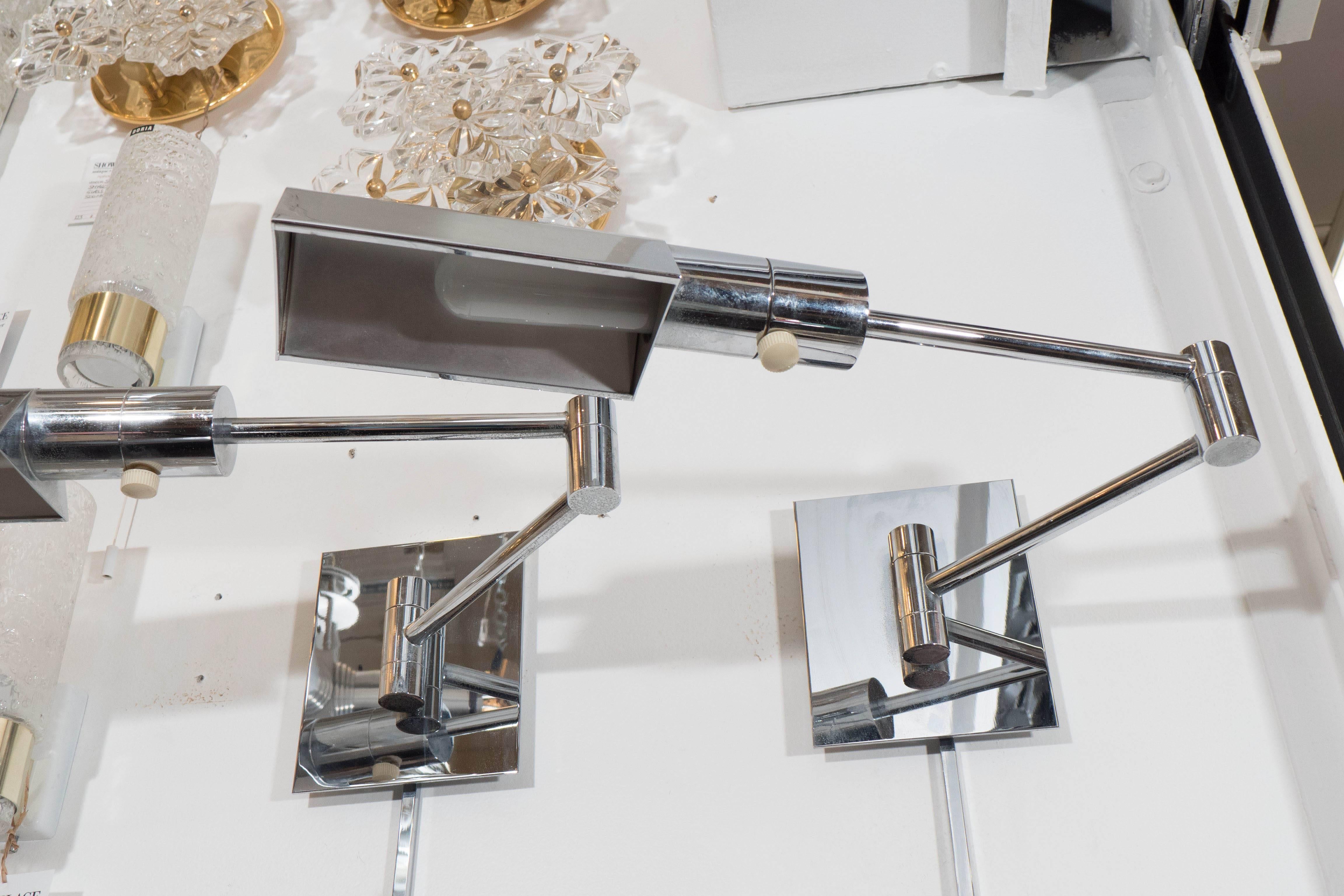 American Pair of Casella Wall-Mounted Articulated Reading Lights in Chrome