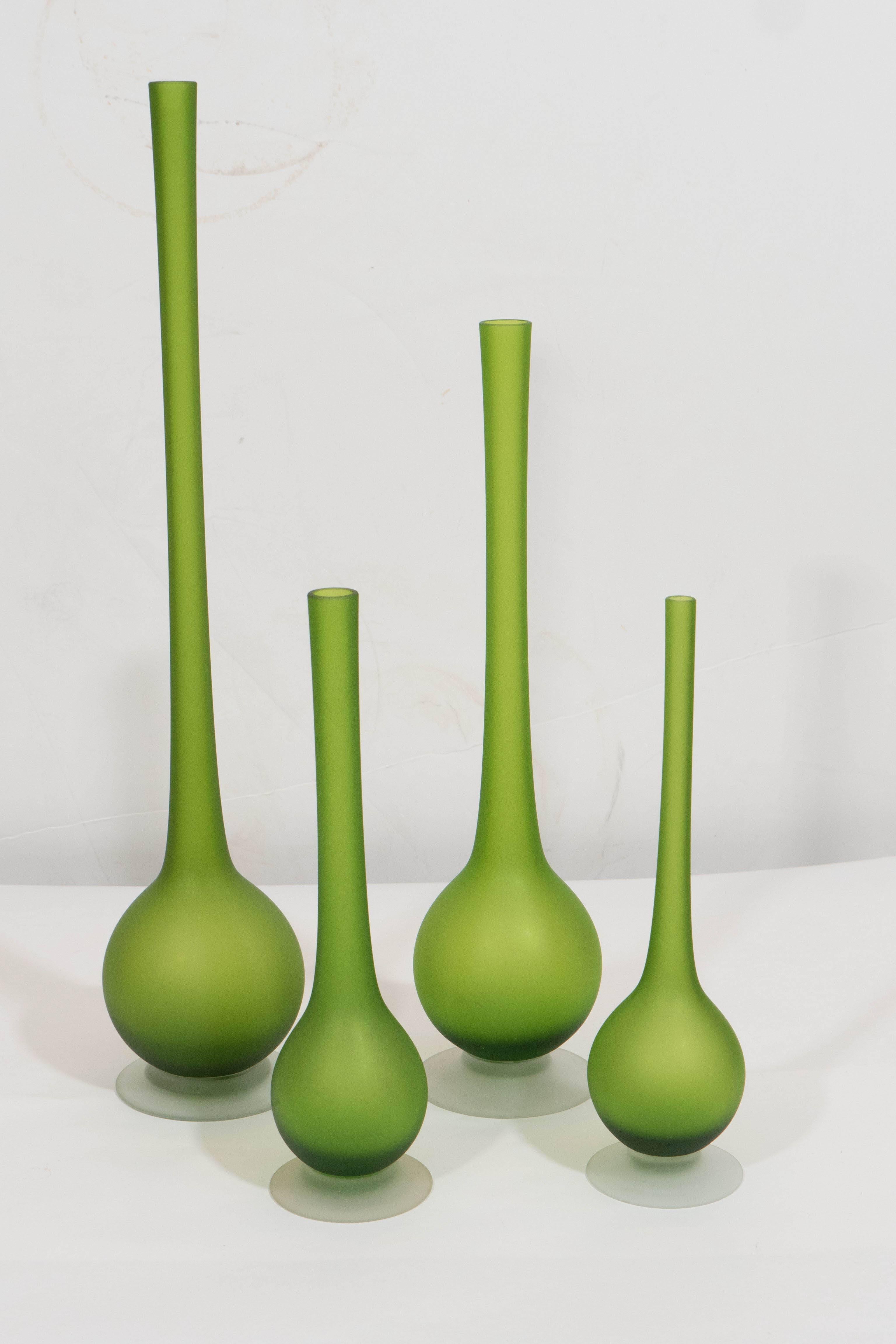 Late 20th Century Set of Fifteen Carlo Moretti Satin Glass Pencil Neck Vases
