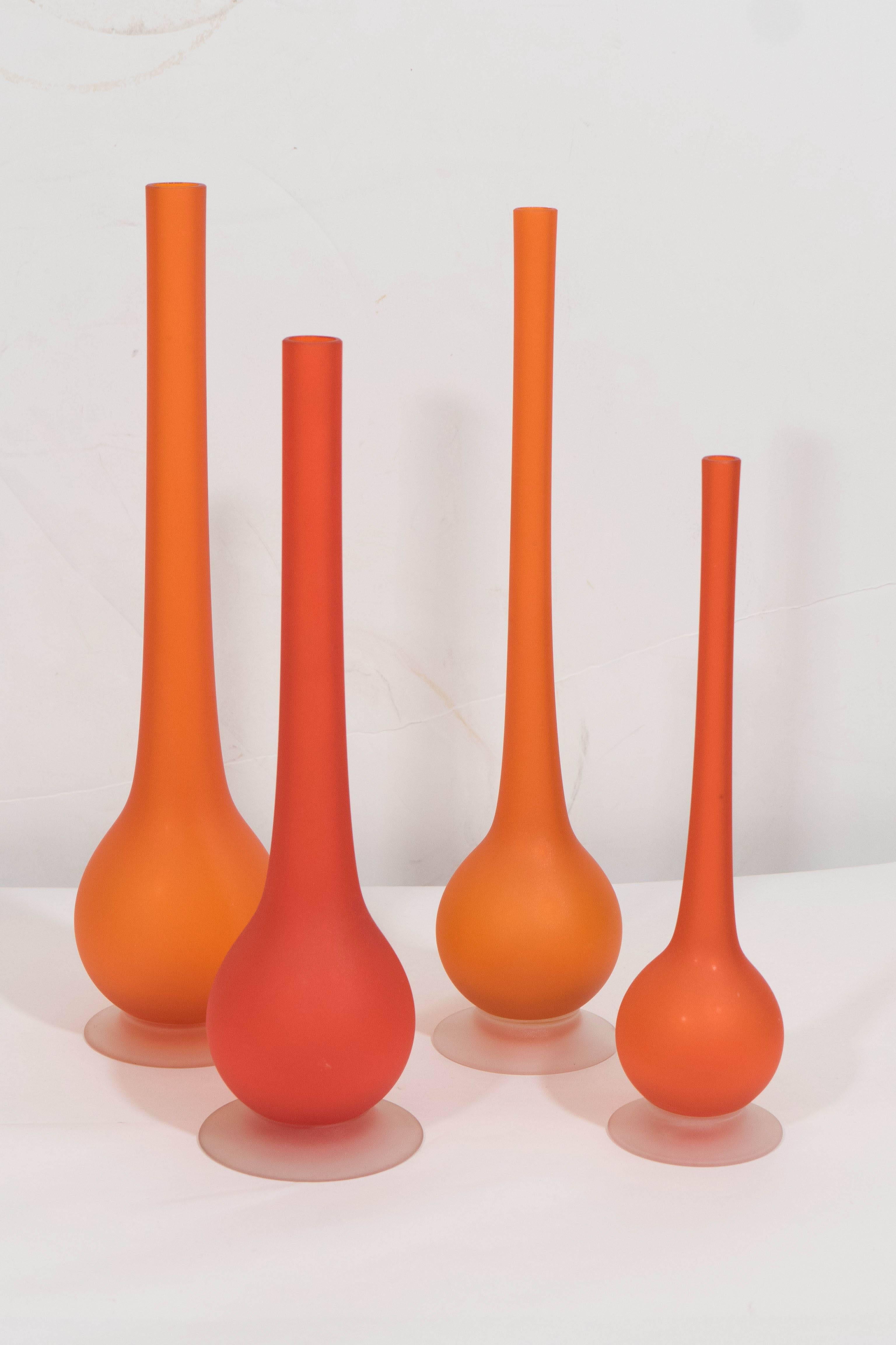 Murano Glass Set of Fifteen Carlo Moretti Satin Glass Pencil Neck Vases