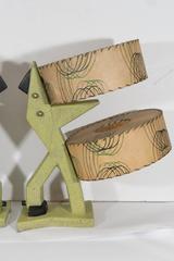 Pair of Midcentury Green Abstract Table Lamps with Double Fiberglass Shades