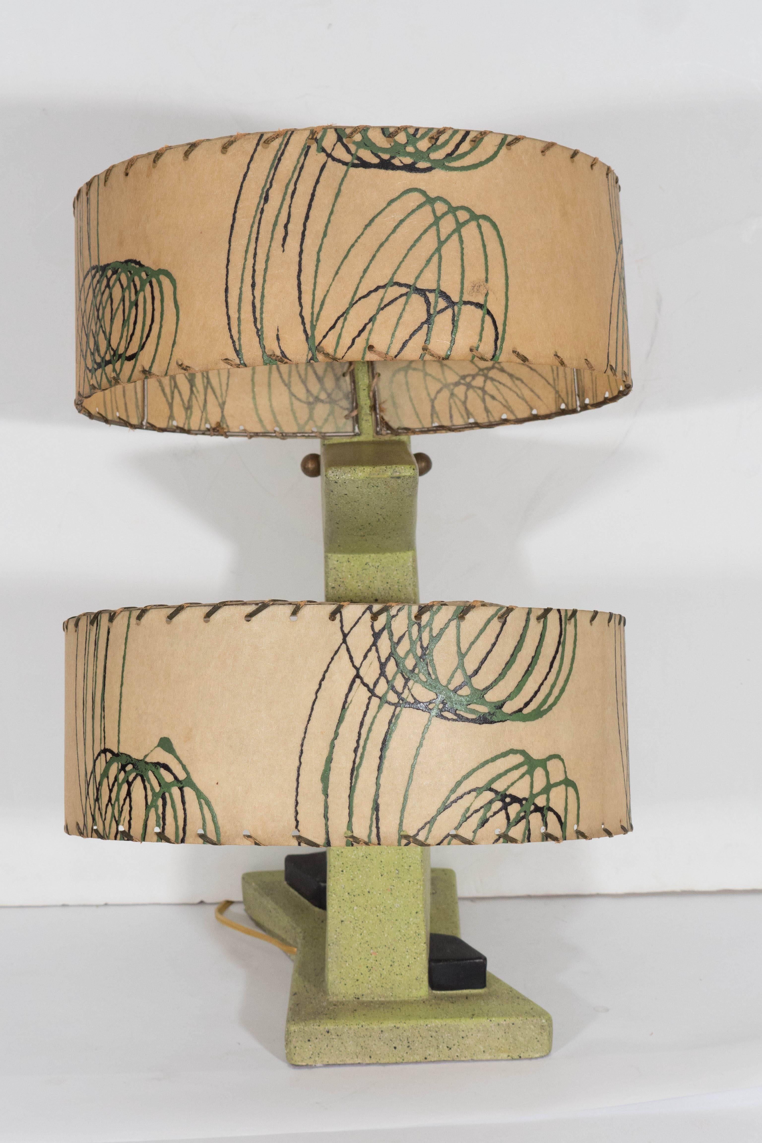 Mid-20th Century Pair of Midcentury Green Abstract Table Lamps with Double Fiberglass Shades For Sale