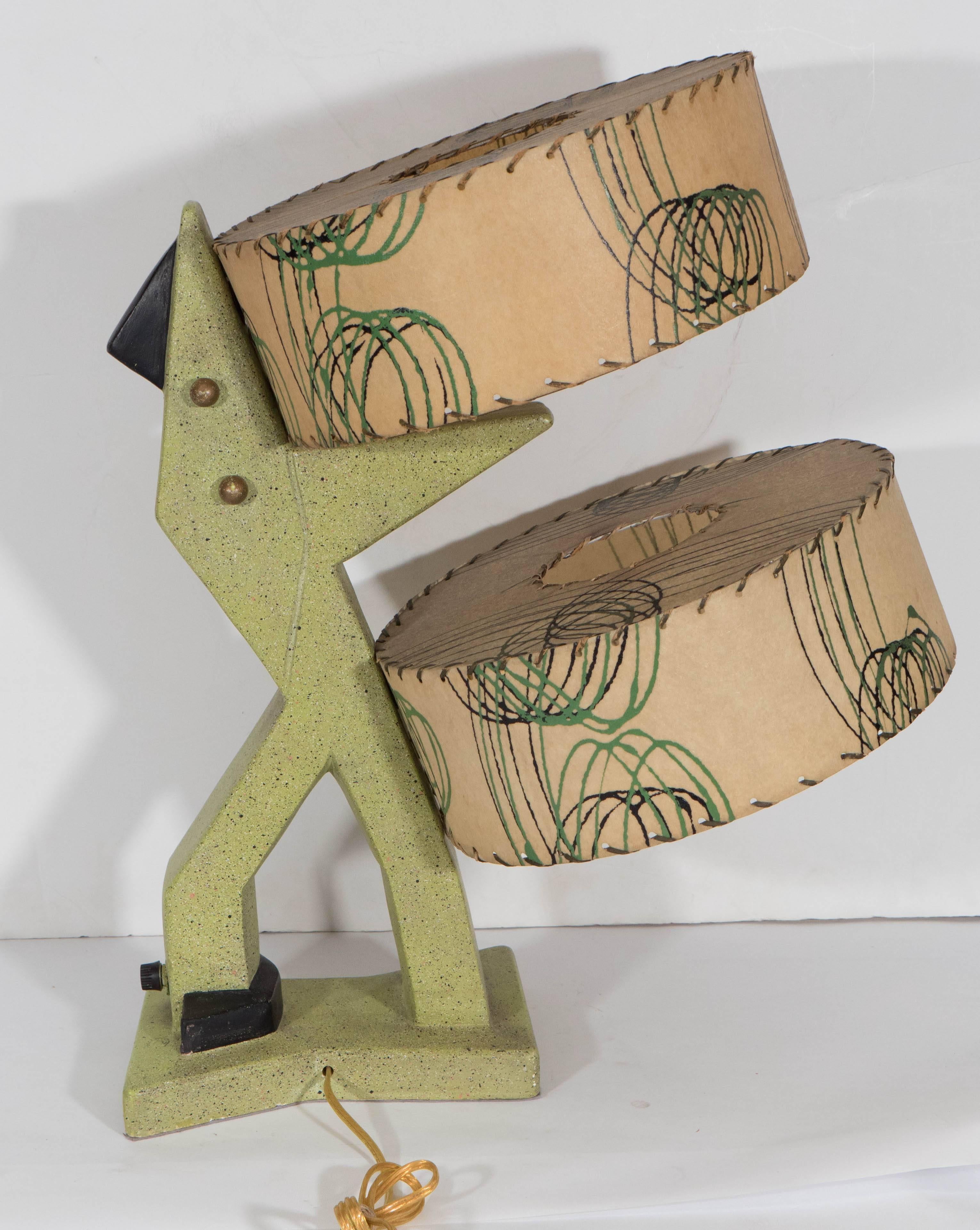Pair of Midcentury Green Abstract Table Lamps with Double Fiberglass Shades For Sale 1
