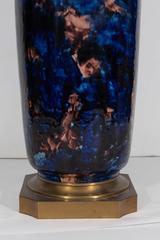 Midcentury Hand-Painted Ceramic Vase Lamp in Cobalt and Mauve