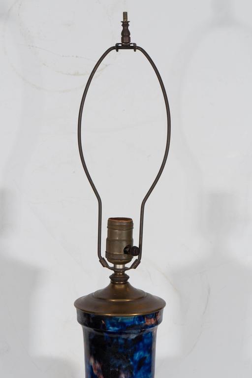 Midcentury HandPainted Ceramic Vase Lamp in Cobalt and Mauve For Sale