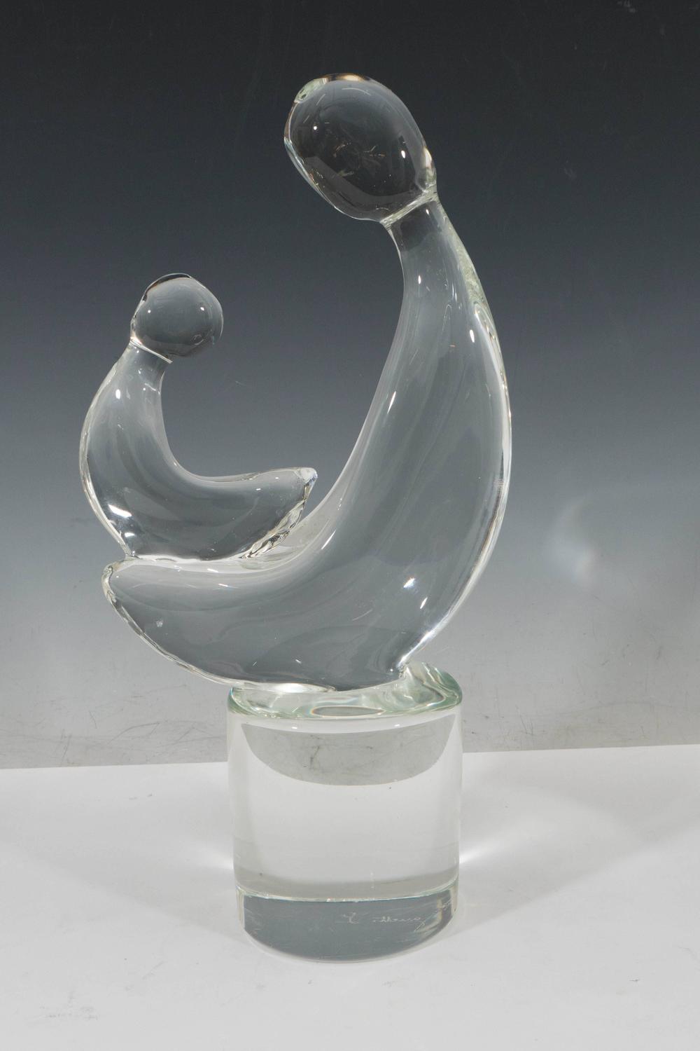 Murano Glass Abstract Sculpture of Mother and Child, Signed For