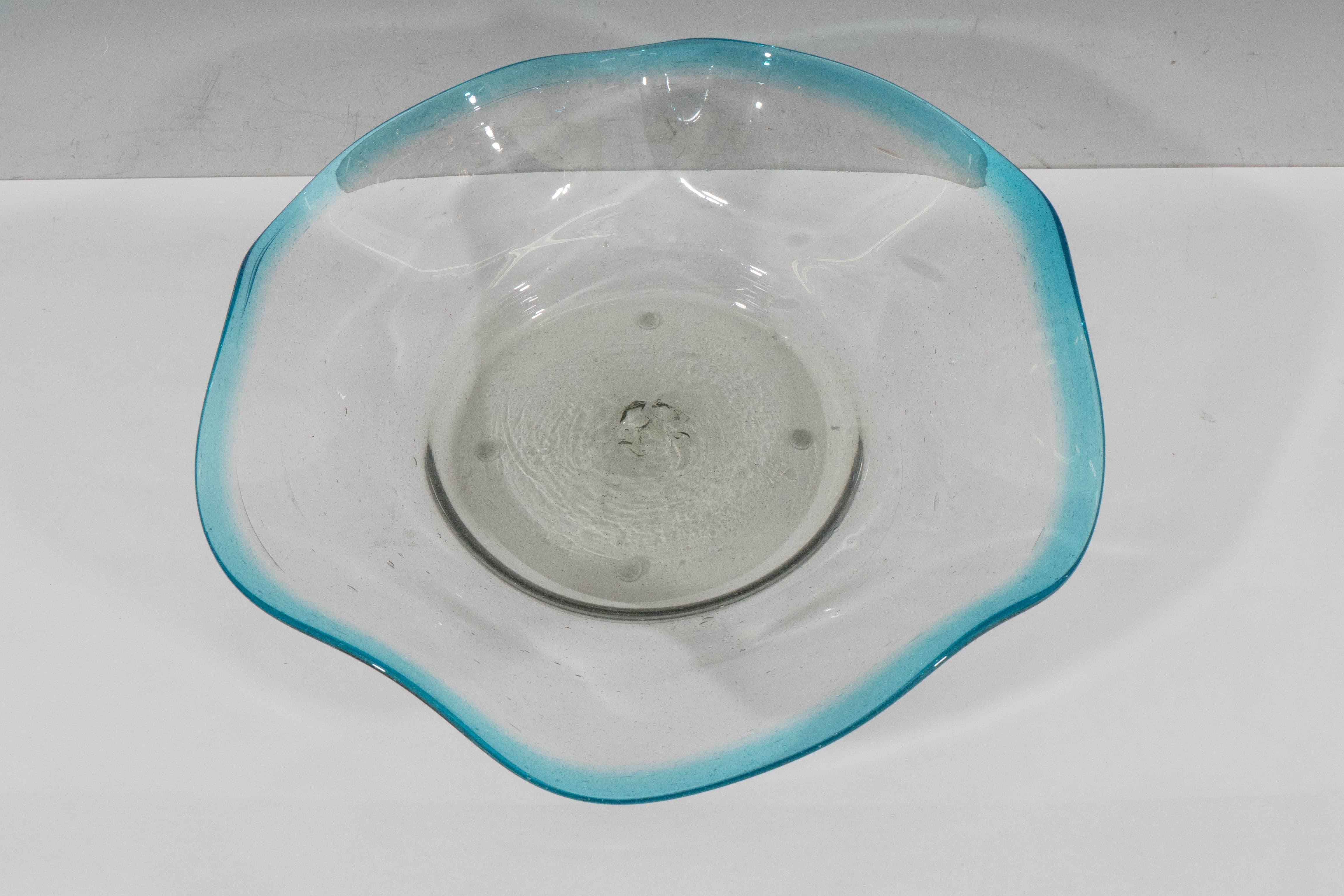 Blown Glass Mid-Century Italian Handblown Murano Glass Scalloped Bowl