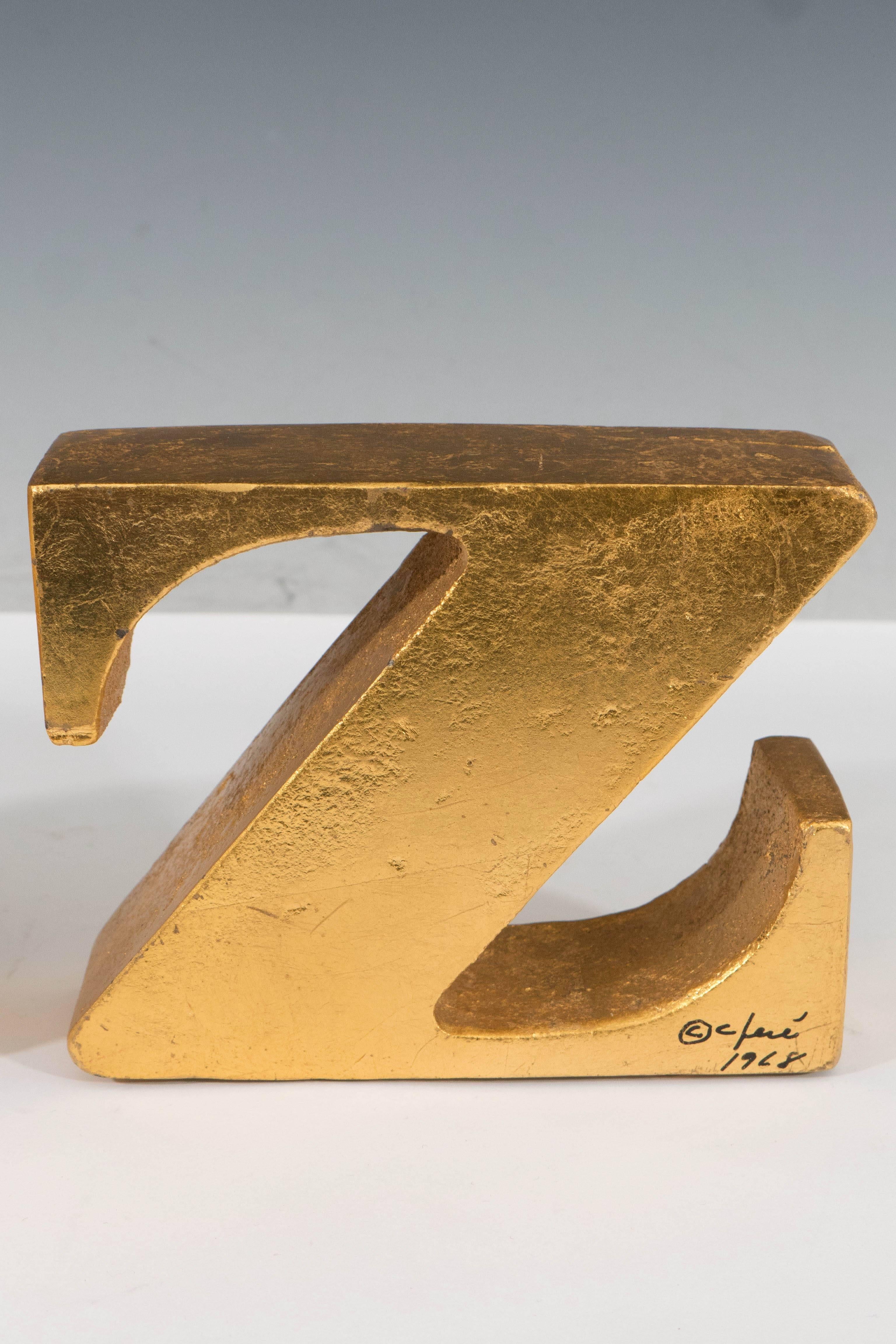 Pair of Mid-Century a/z Gold Gilt Metal Bookends by Curtis Jere Signed and Dated In Good Condition In New York, NY