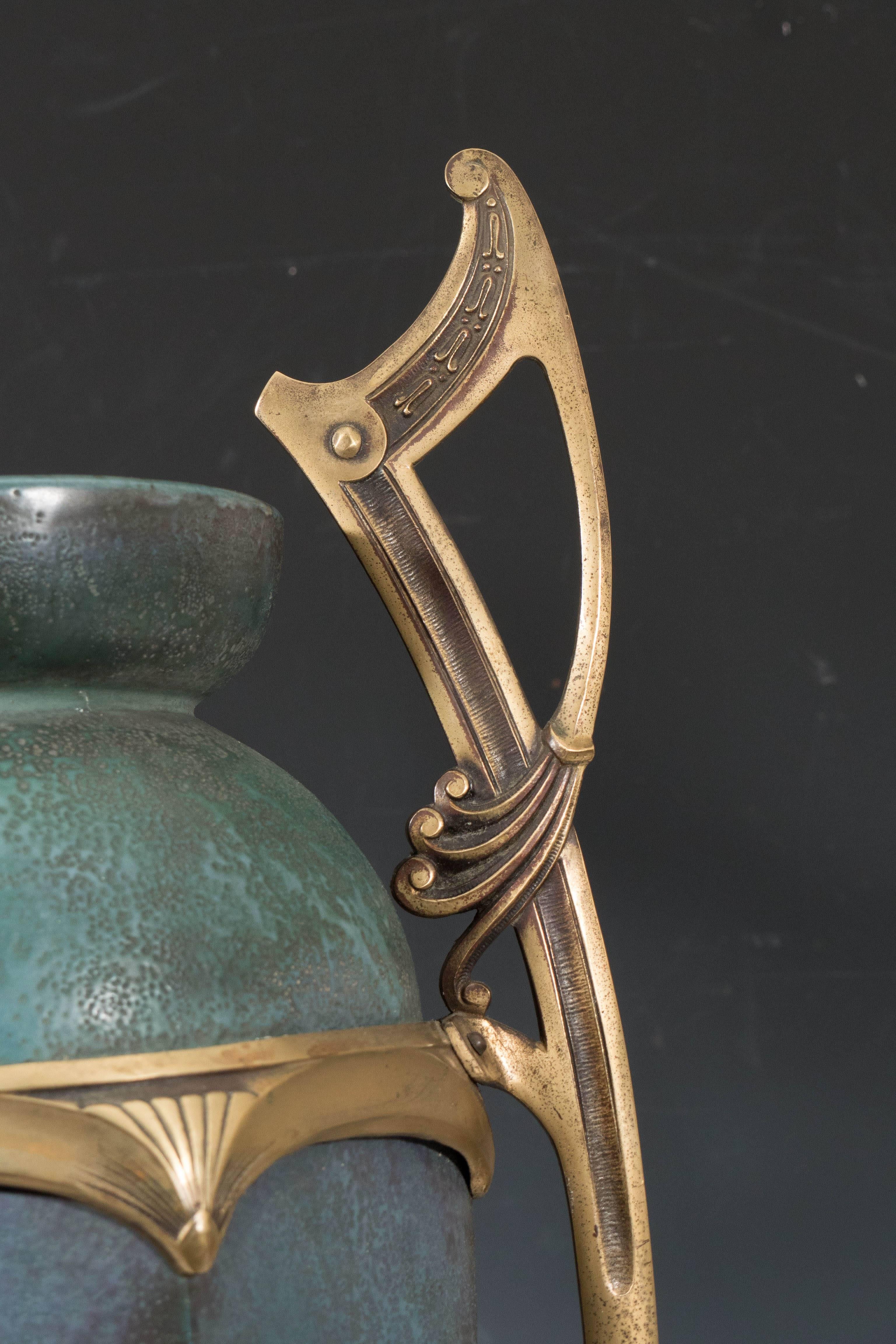Amphora Early 20th Century Bronze-Mounted Ceramic Vase by Paul Dachsel In Good Condition In New York, NY