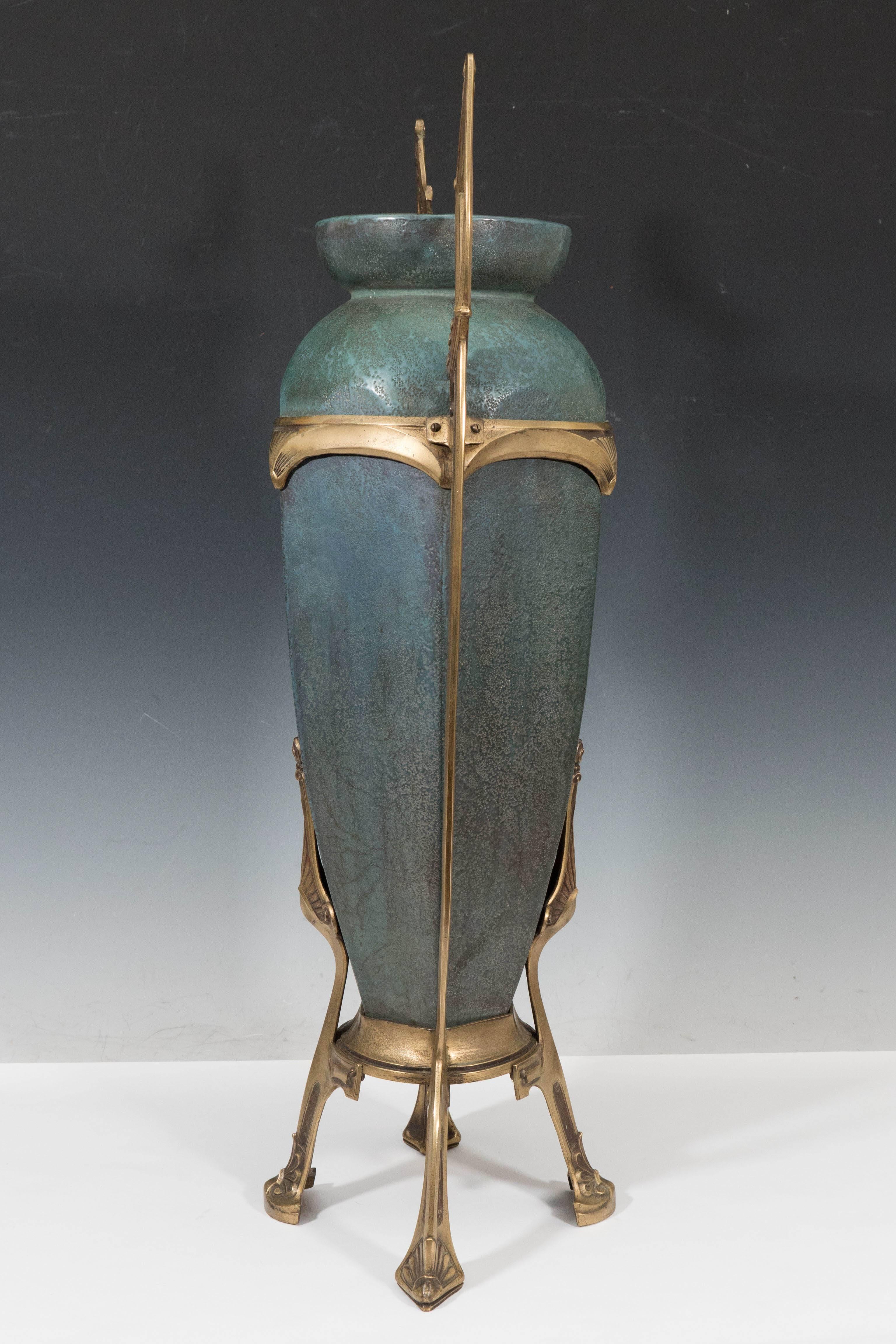 Amphora Early 20th Century Bronze-Mounted Ceramic Vase by Paul Dachsel 2