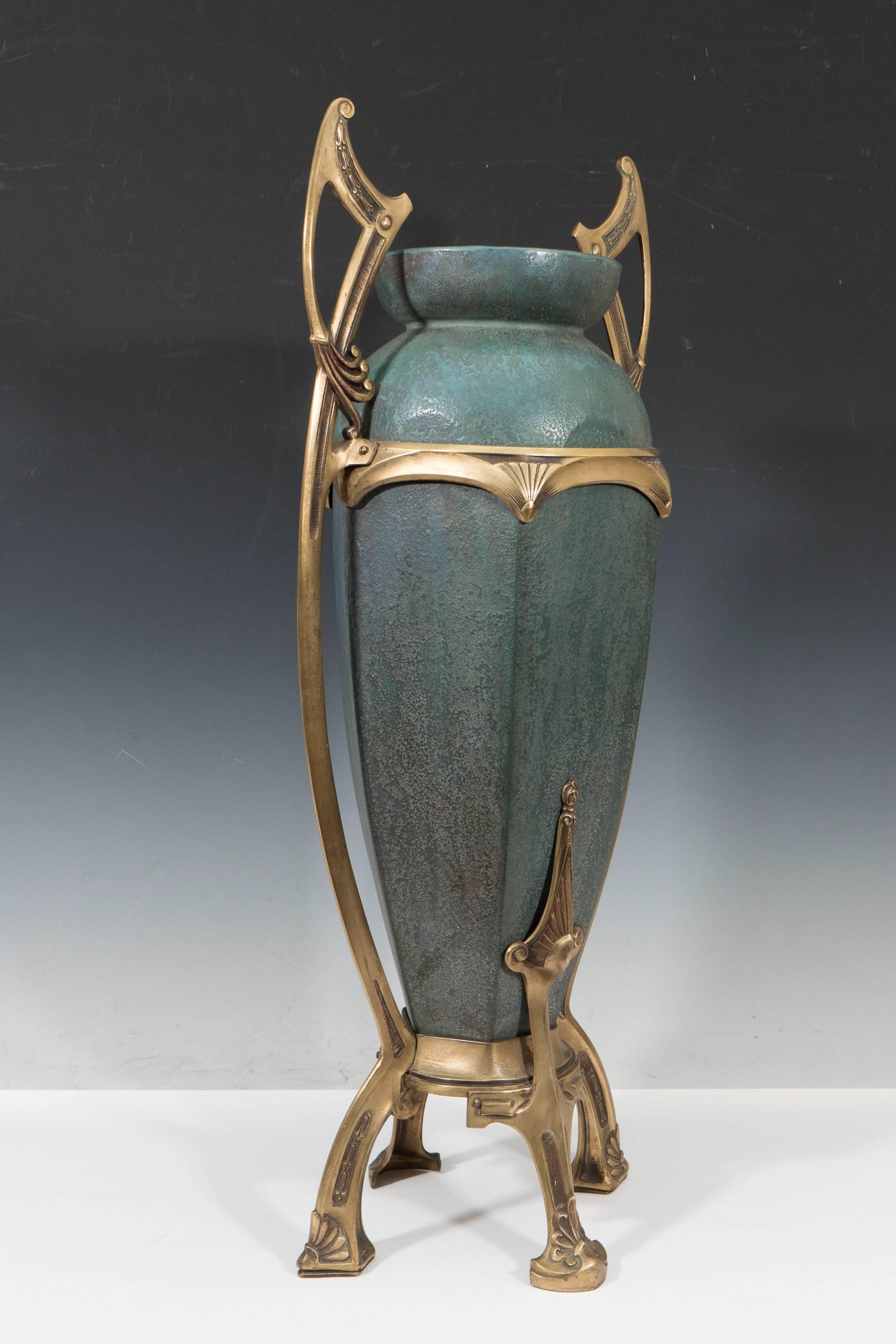 Amphora Early 20th Century Bronze-Mounted Ceramic Vase by Paul Dachsel 3