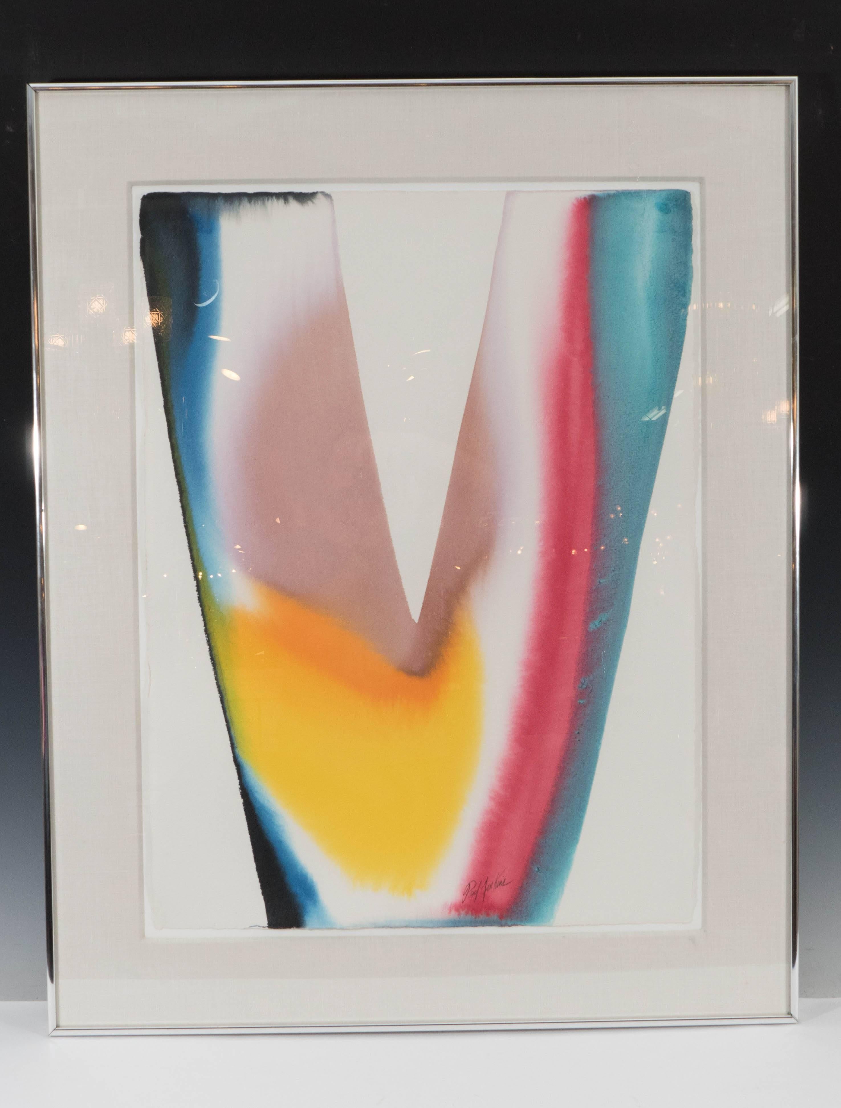Paul Jenkins (1923-2012).
Watercolor on paper.
Signed on bottom.
Framed: 39” H x 31.25” W x 1.5” D
Sight: 30” H x 22.5” W

Paul Jenkins, born 1923 in Kansas City, Missouri , dedicated much of his youth to the arts field, beginning as a student