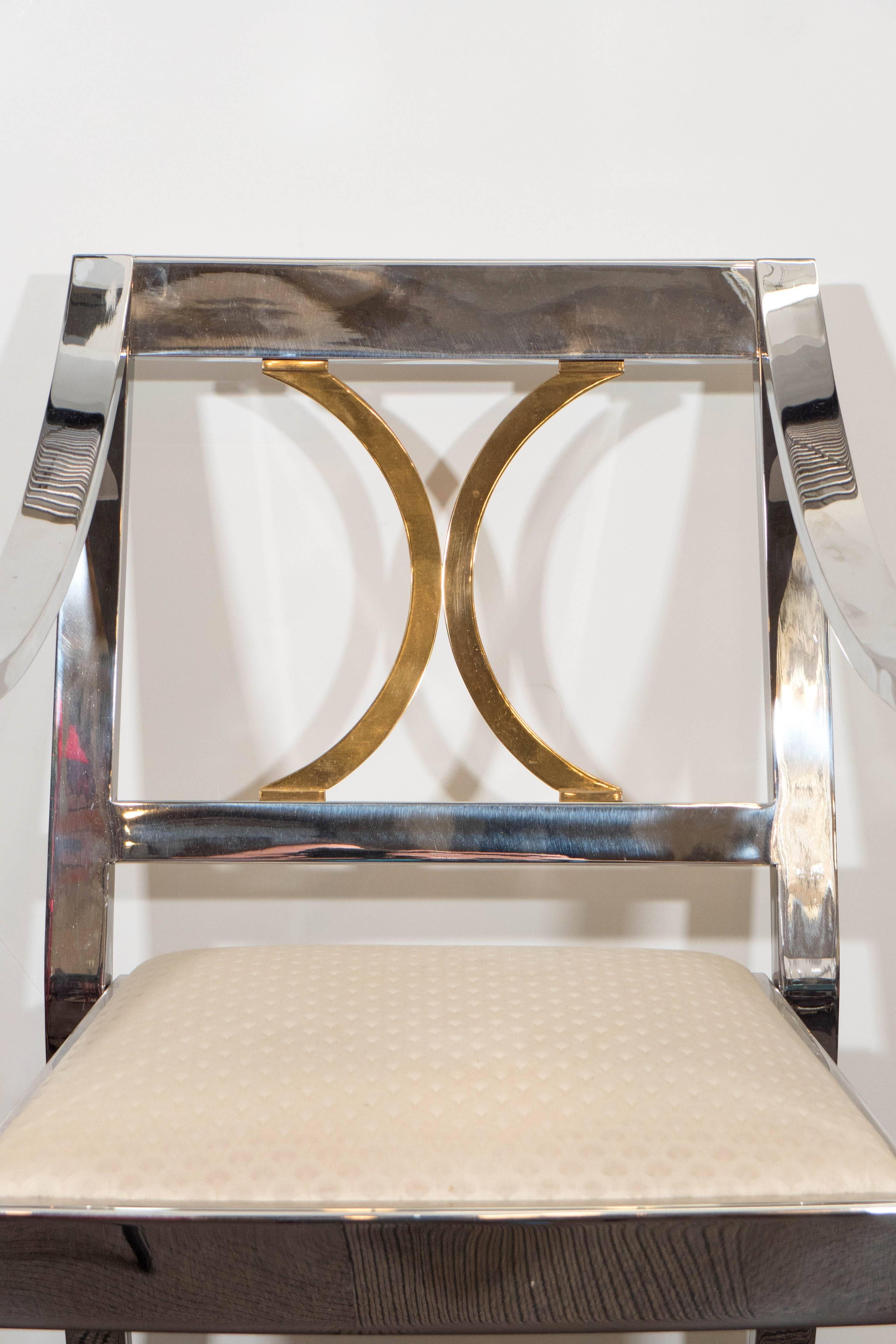Karl Springer Armchair in Polished Steel with Brass Detail In Good Condition In New York, NY