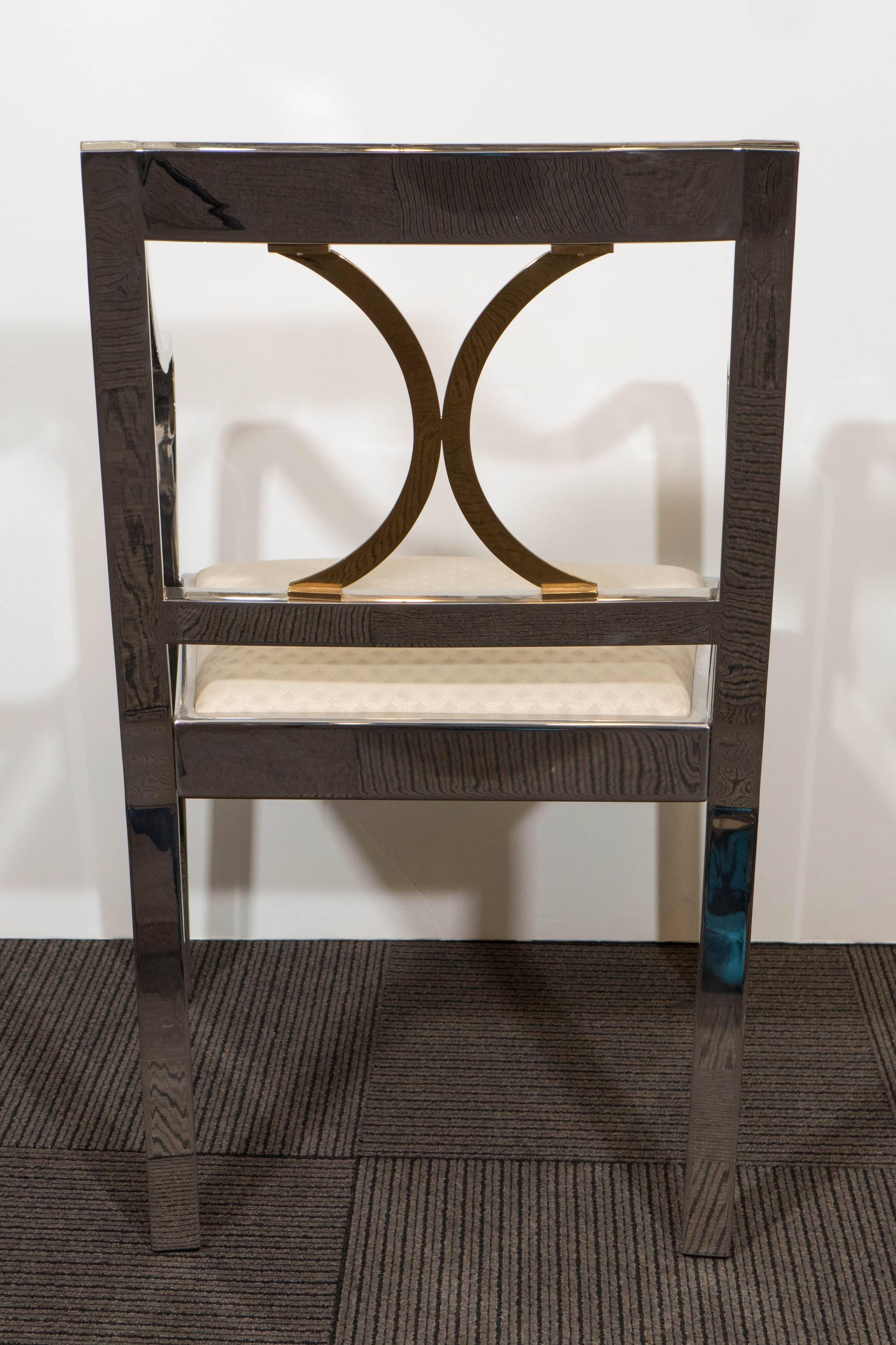 Karl Springer Armchair in Polished Steel with Brass Detail 1