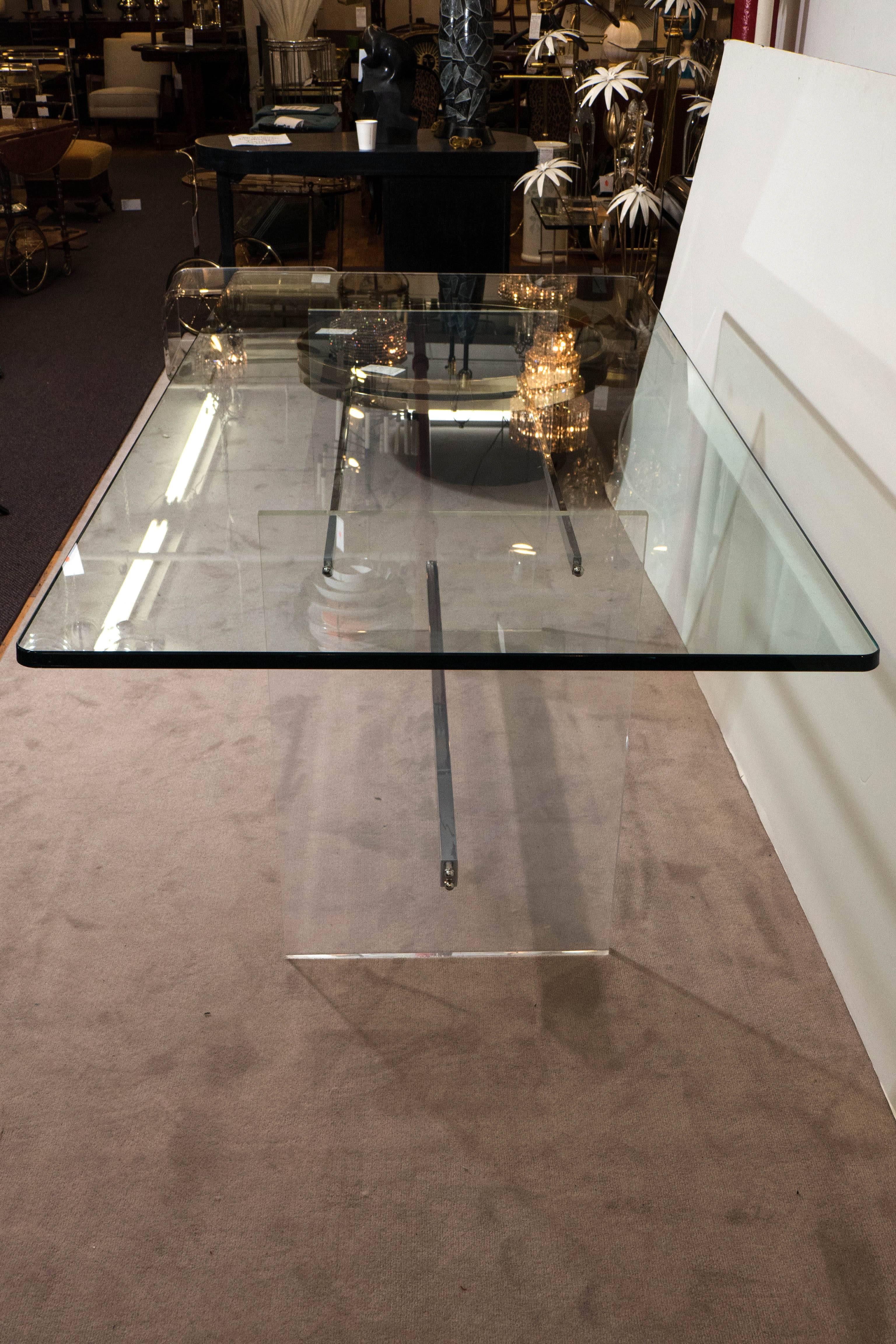 Glass Top Console on Lucite and Chrome Base 1