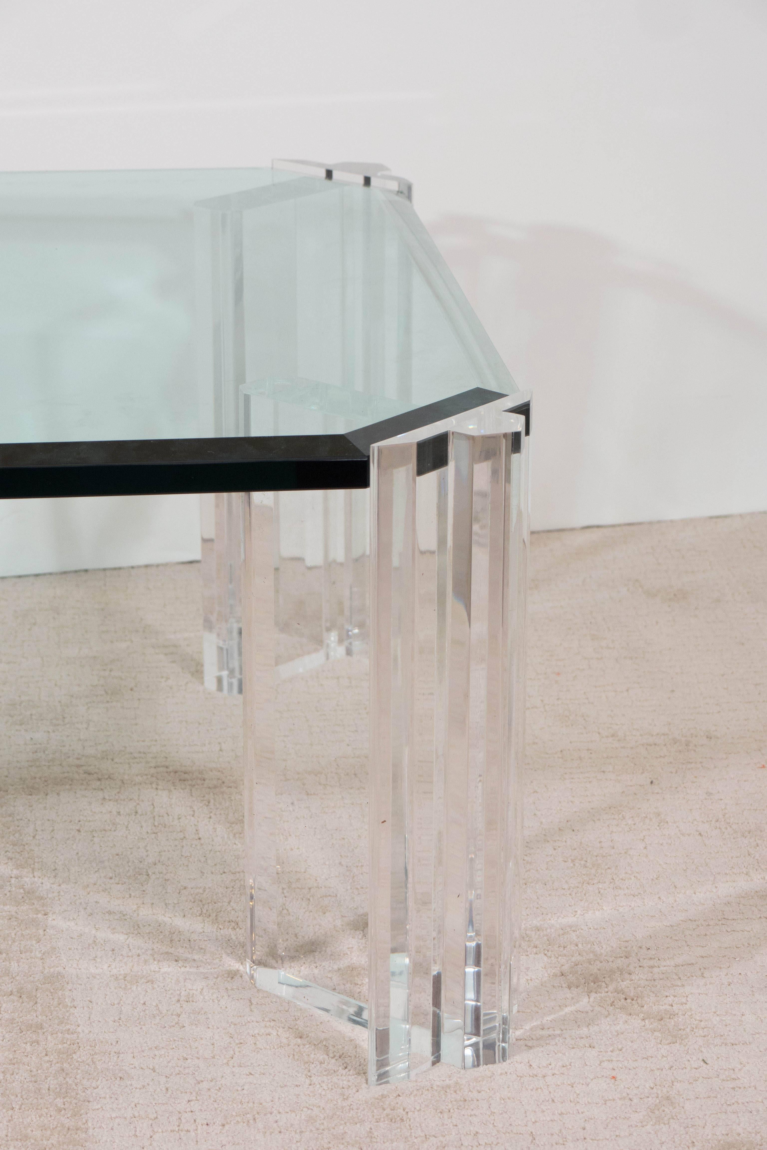 Modern Beveled Glass Top Coffee Table on Lucite Legs