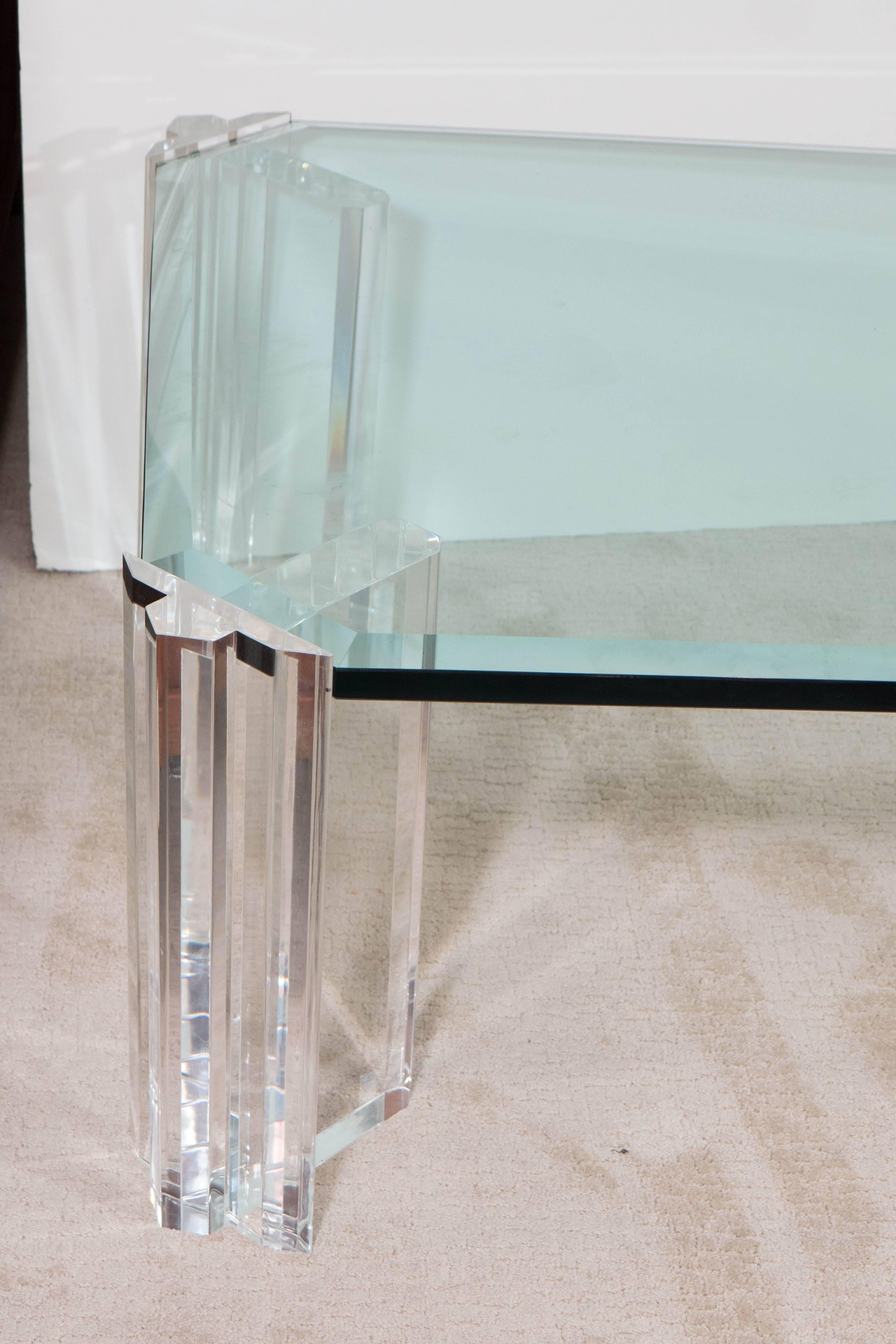 Beveled Glass Top Coffee Table on Lucite Legs 1