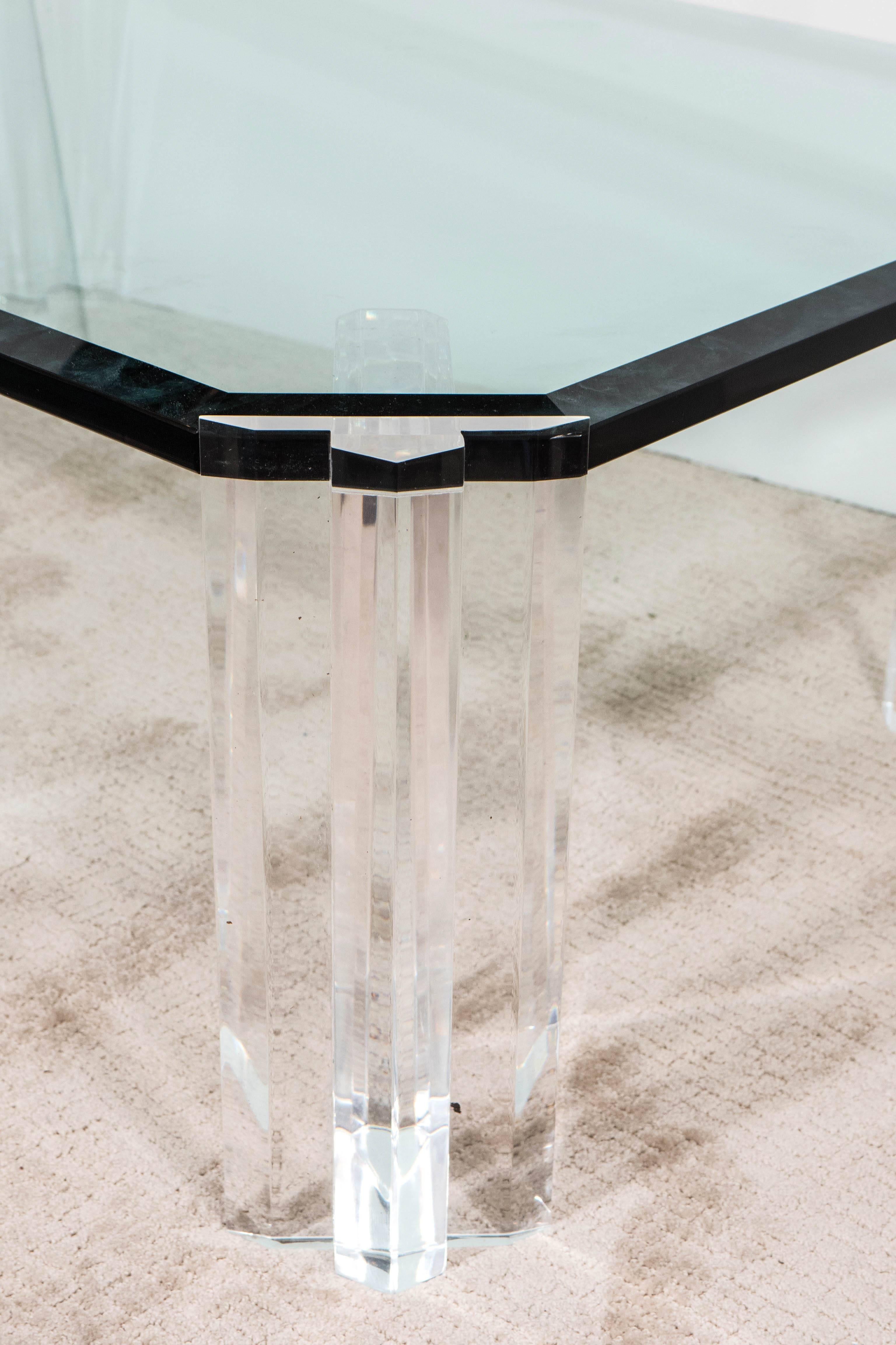 Beveled Glass Top Coffee Table on Lucite Legs 3