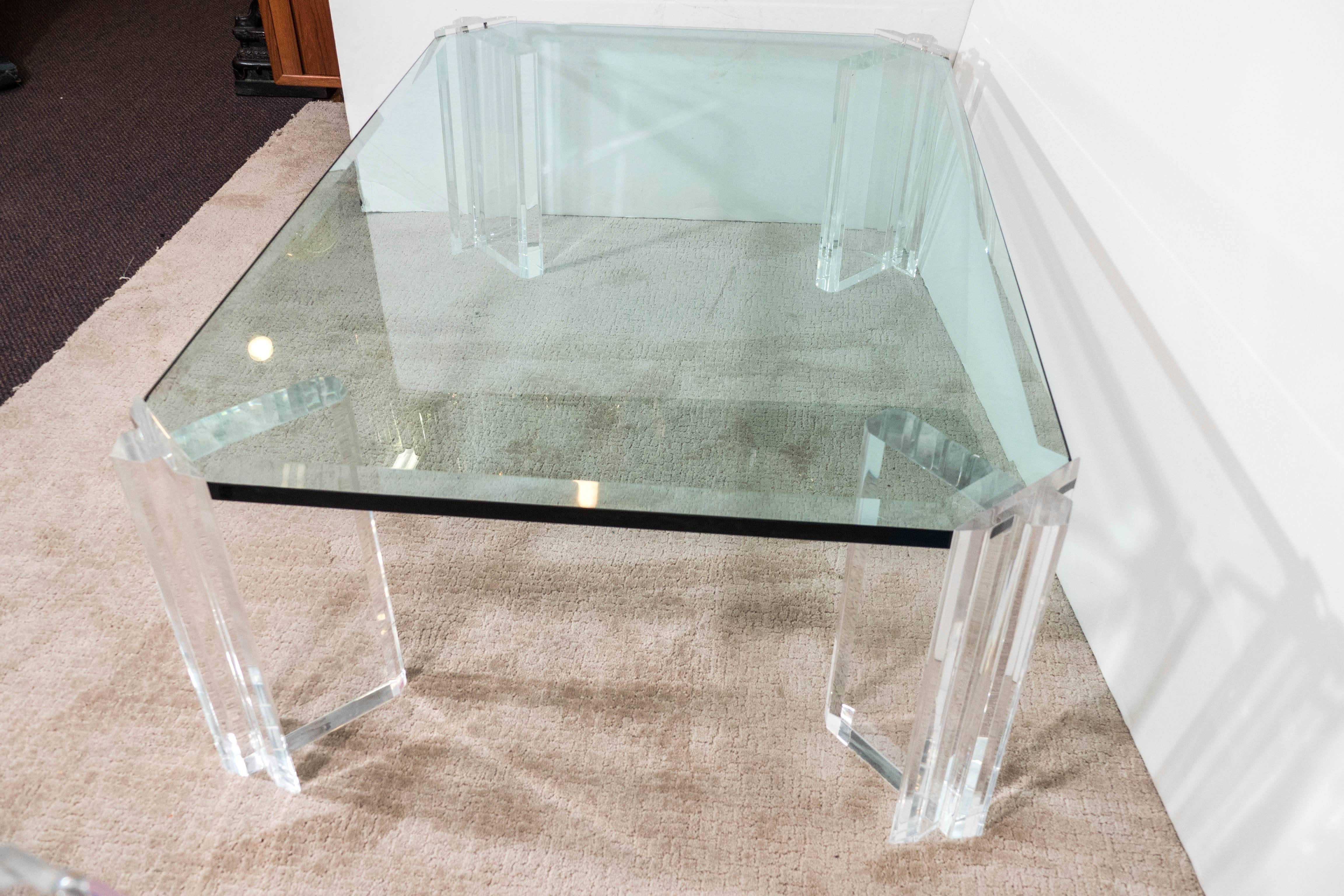 Beveled Glass Top Coffee Table on Lucite Legs 5