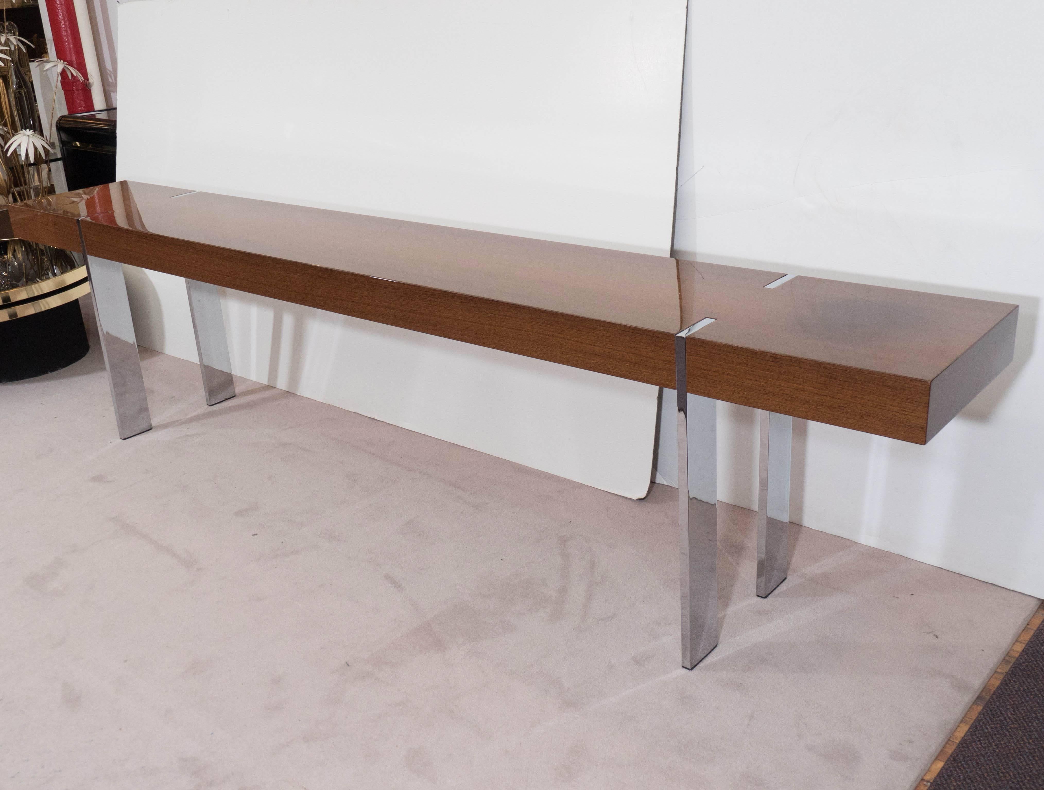wood and chrome console table
