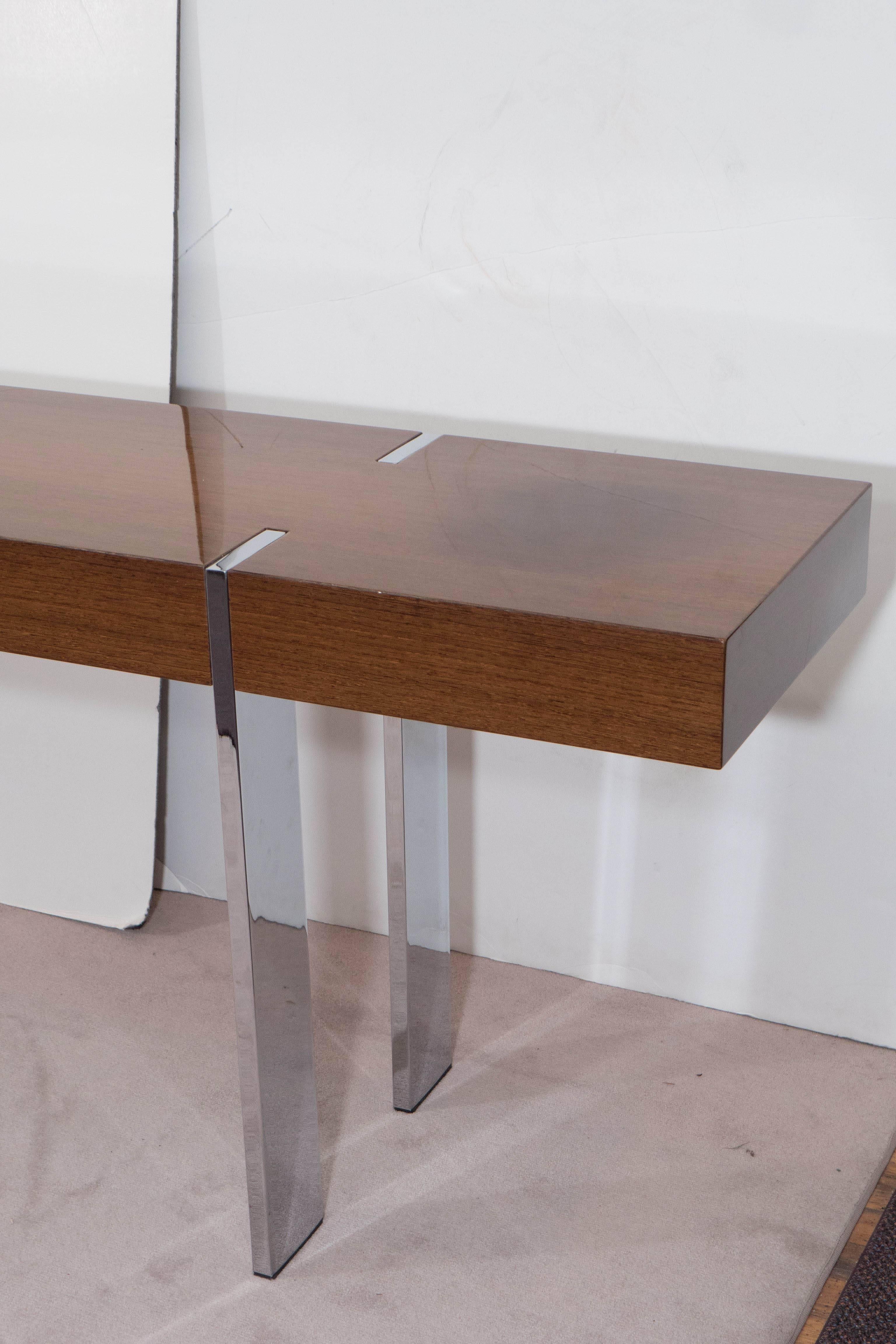 Lacquered Wood Console Table on Chrome Base In Good Condition In New York, NY