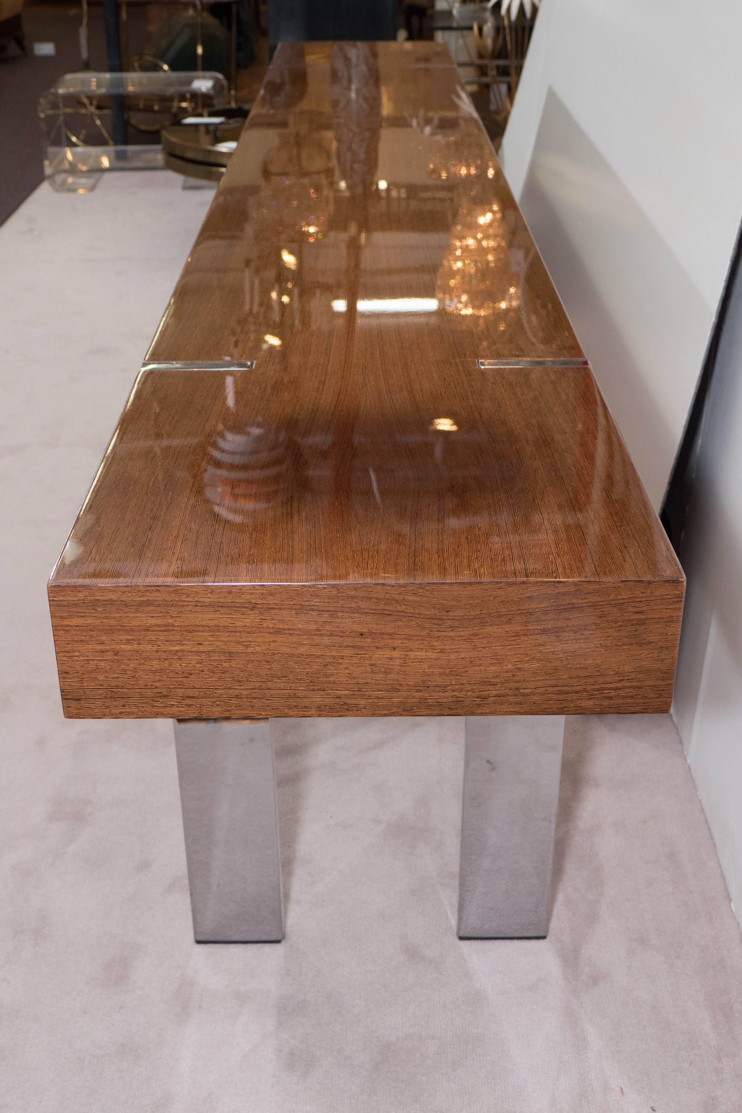 20th Century Lacquered Wood Console Table on Chrome Base