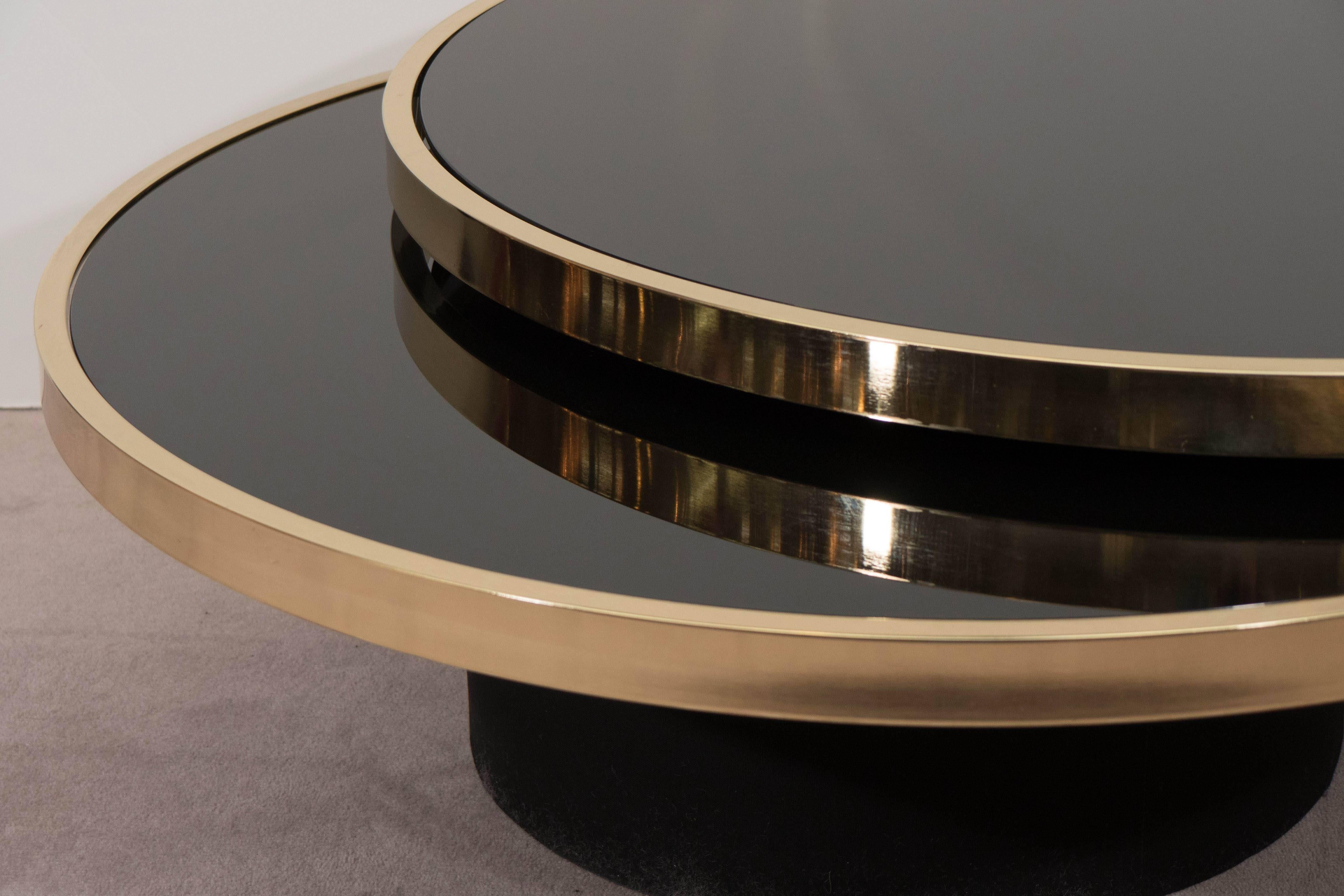 Black Glass and Brass Swivel Cocktail Table by the Design Institute of America 4