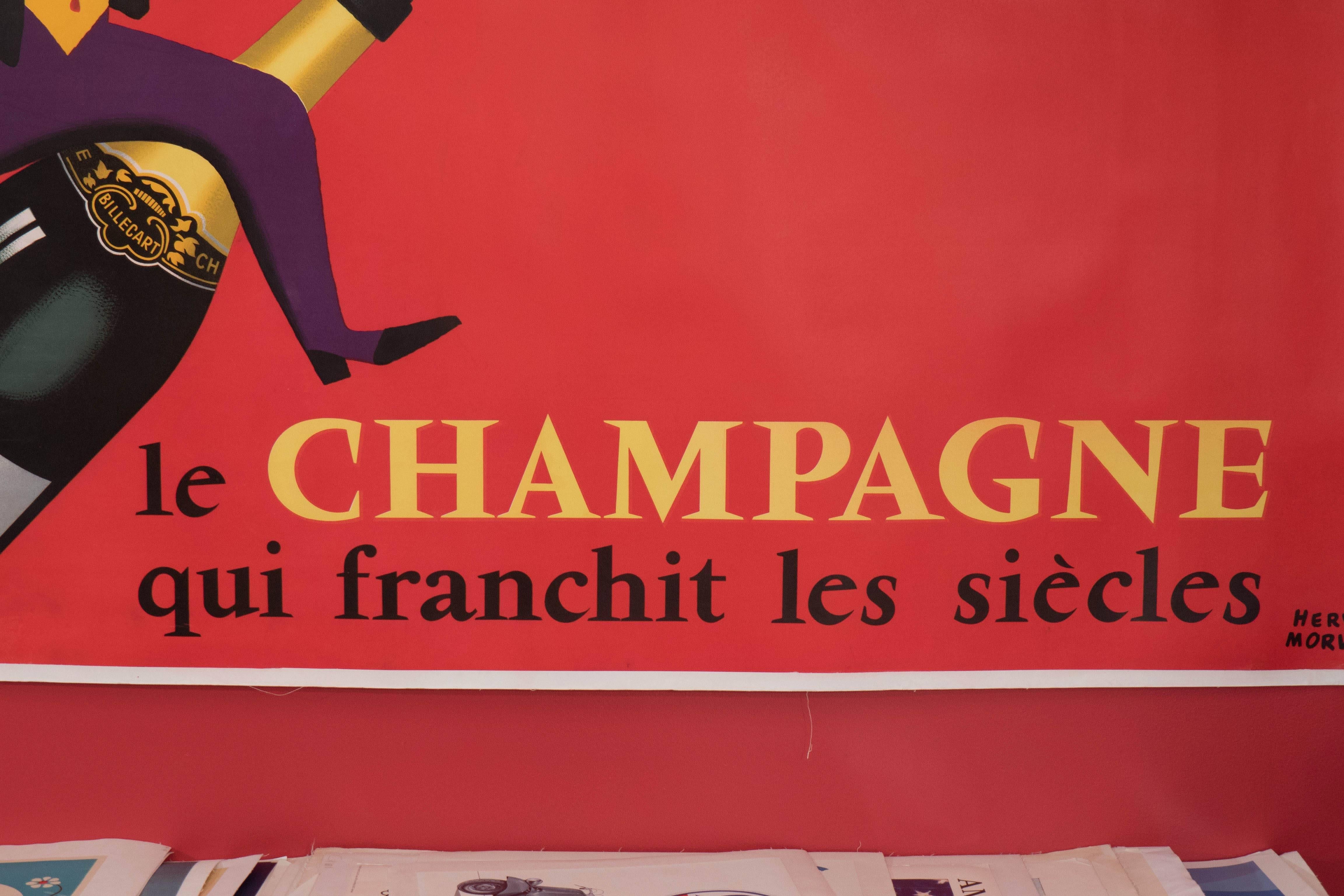 Rare Hervé Morvan Lithograph 'Billecart Le champagne qui Franchit les siècles' 1