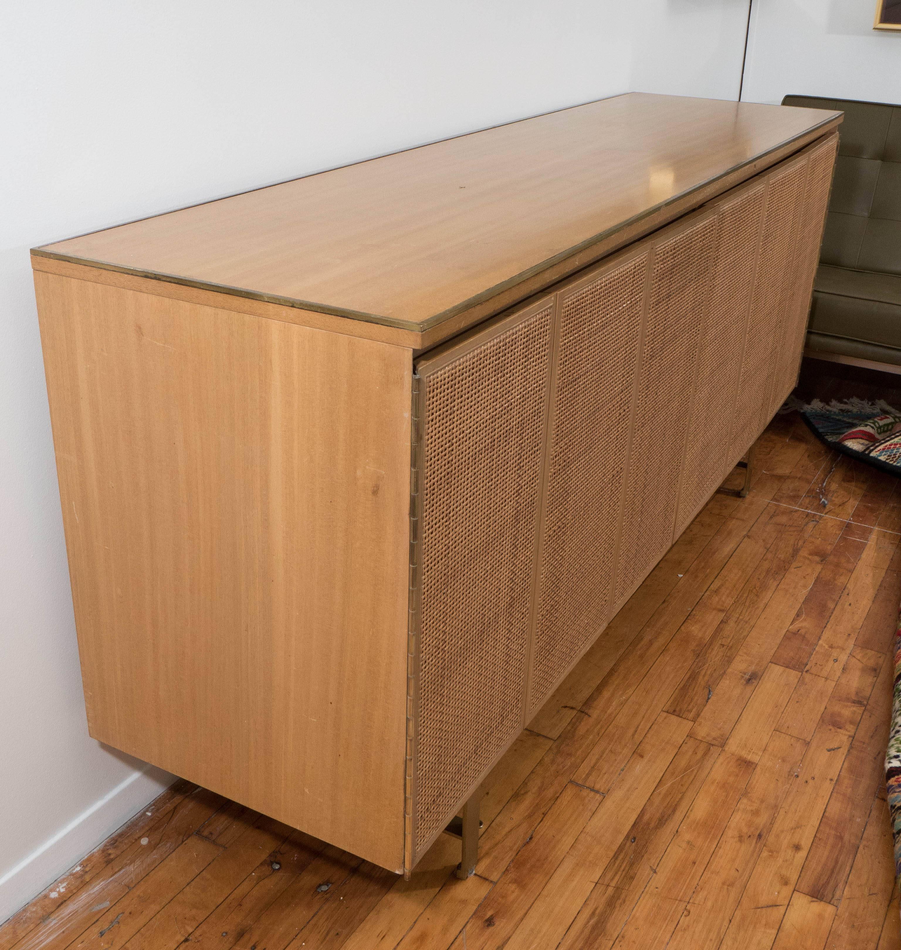 Mid-20th Century Paul McCobb Cane Front Credenza in Wood and Brass for Calvin