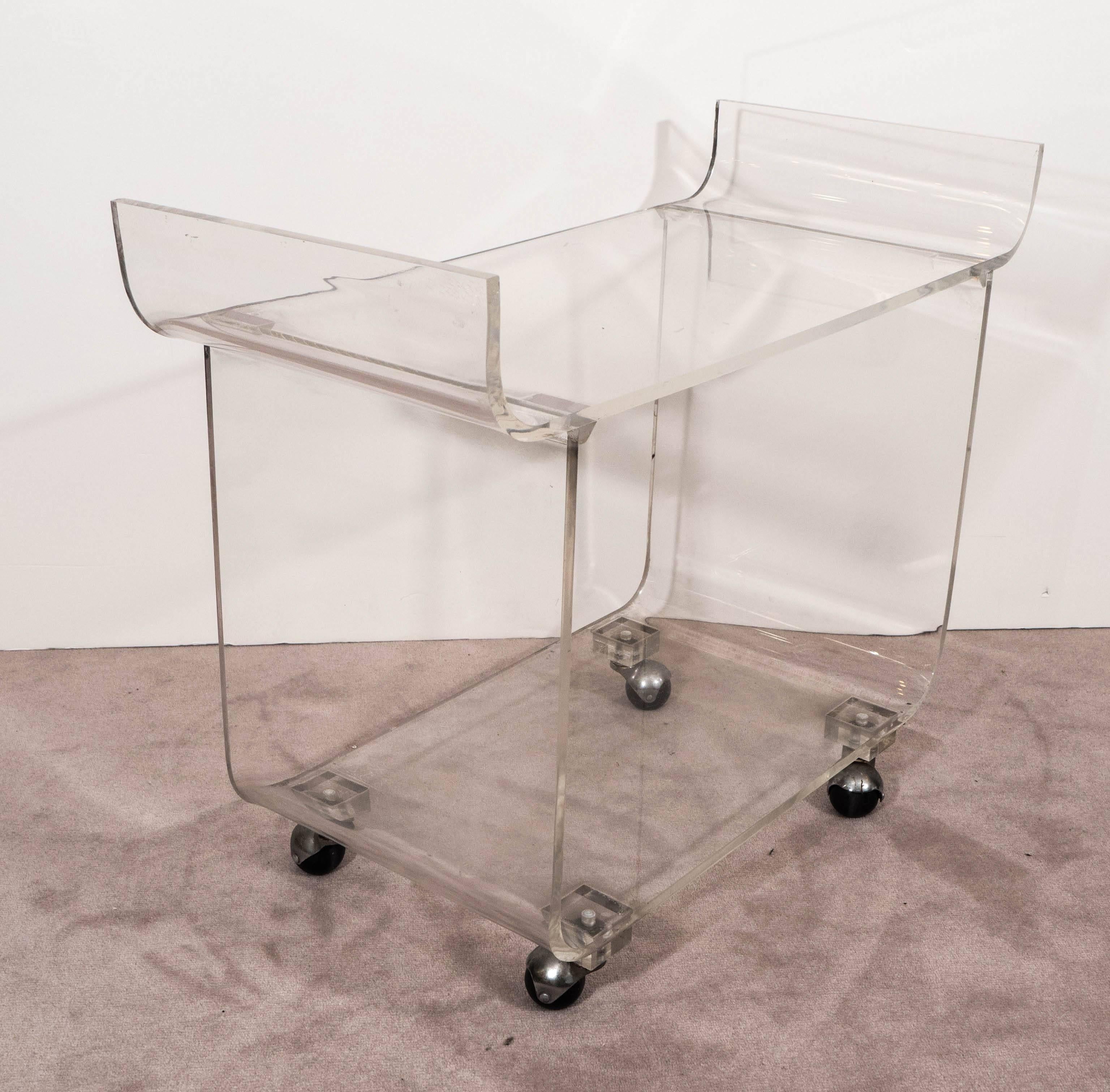 Modern Lucite Waterfall Bar Cart on Round Casters