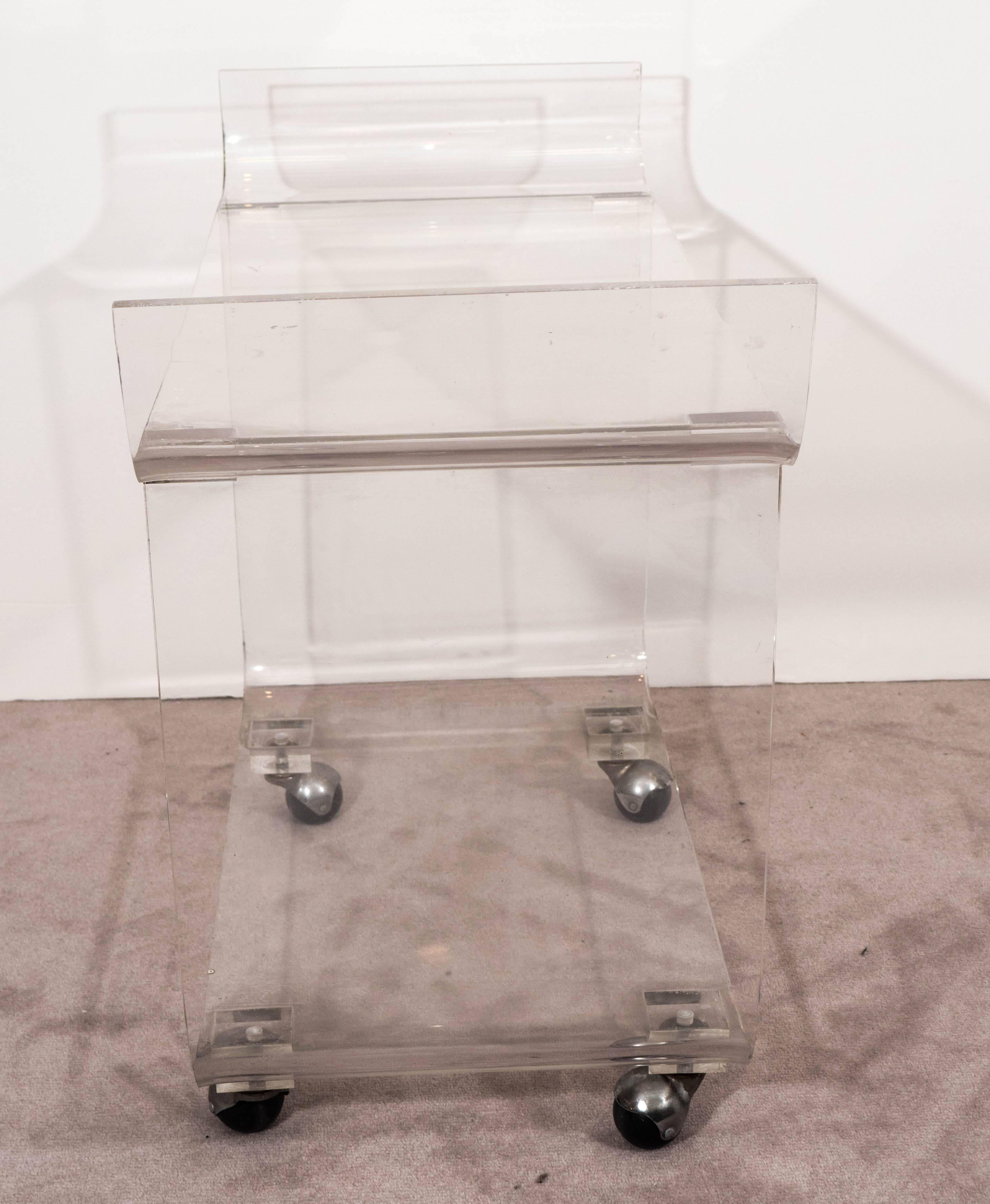 20th Century Lucite Waterfall Bar Cart on Round Casters