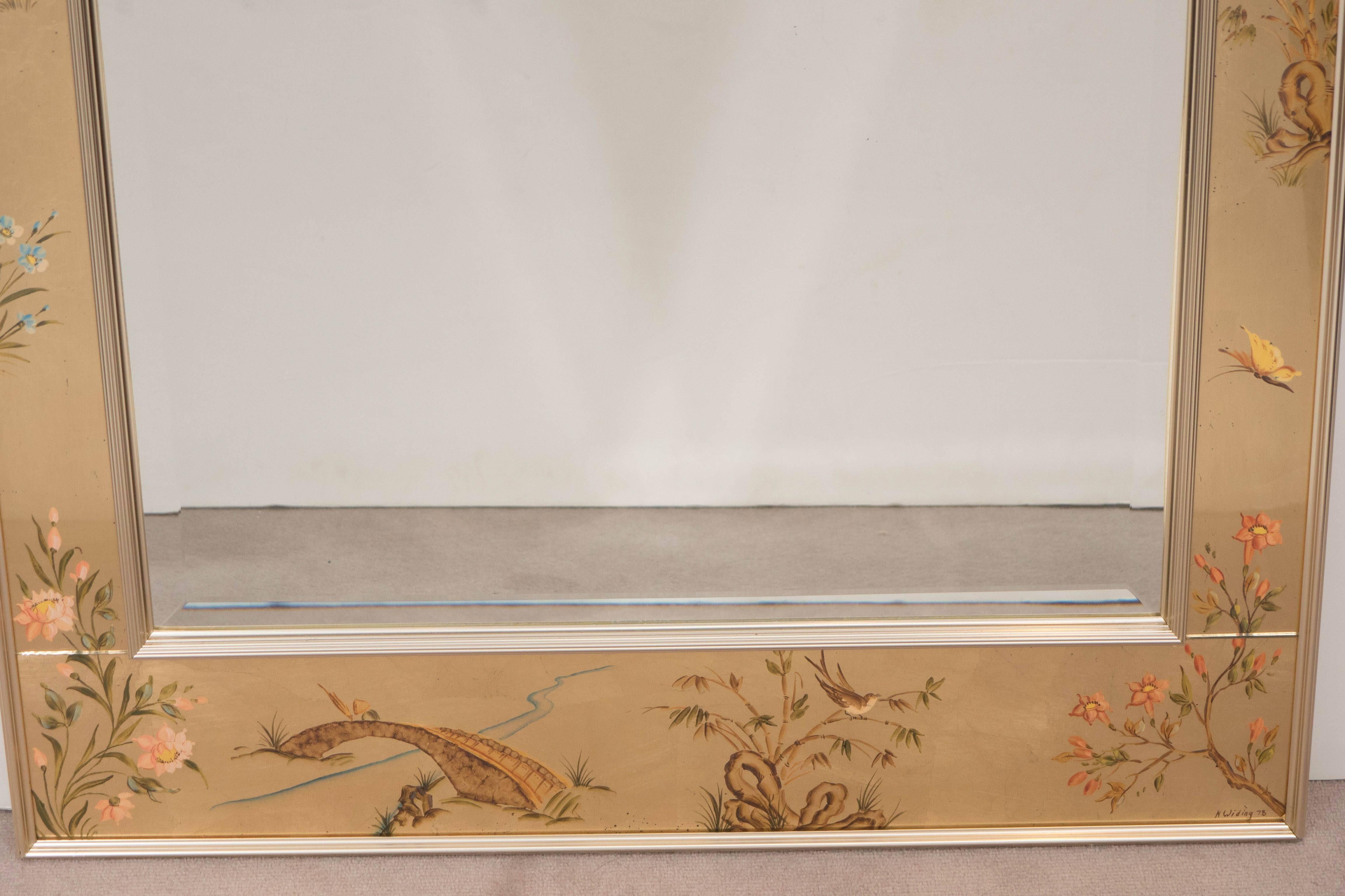 American Labarge Mirror with Hand-Painted Églomisé Frame in the Chinoiserie Style