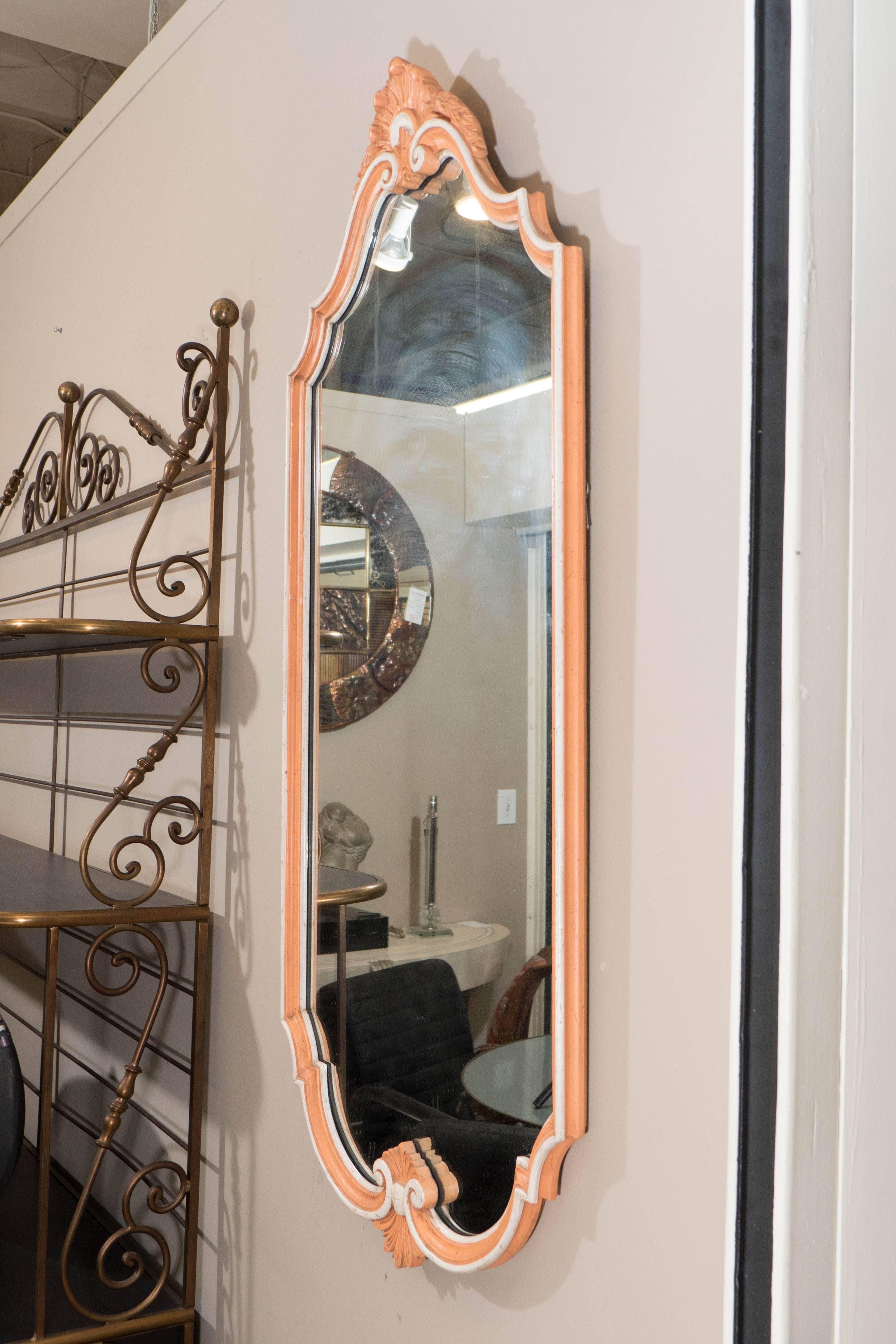 Mid-20th Century Pair of John Widdicomb Hollywood Regency Style Wall Mirrors in Orange and White