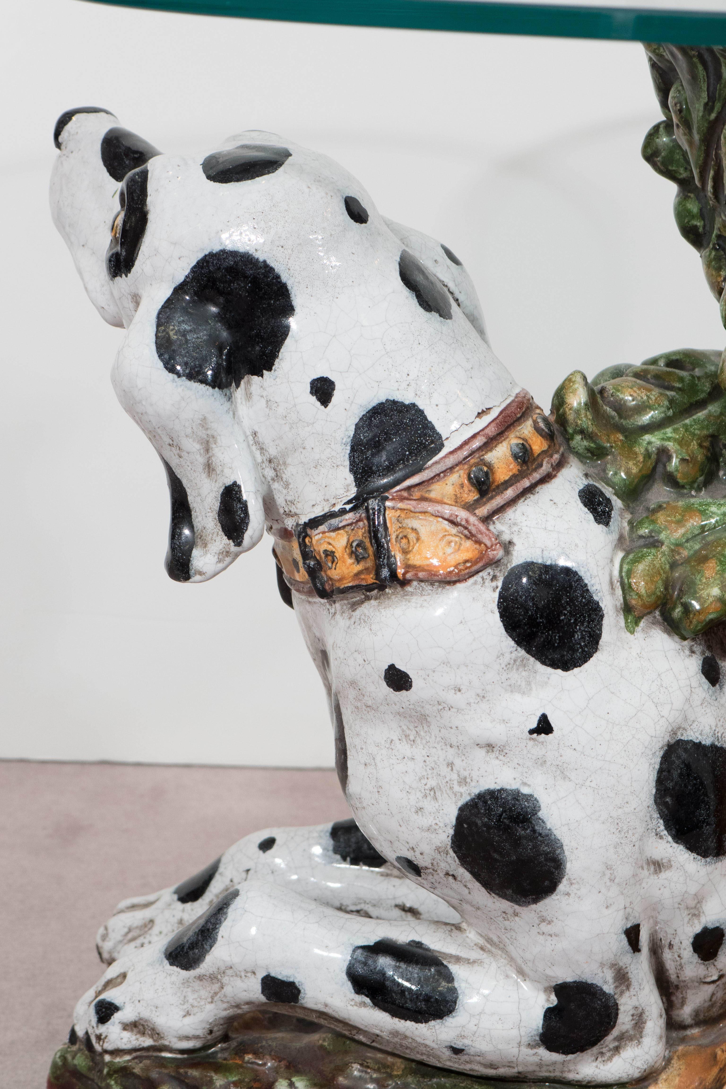 Italian 1960s Occasional Glass Top Table with Ceramic Dalmatian as Base 1