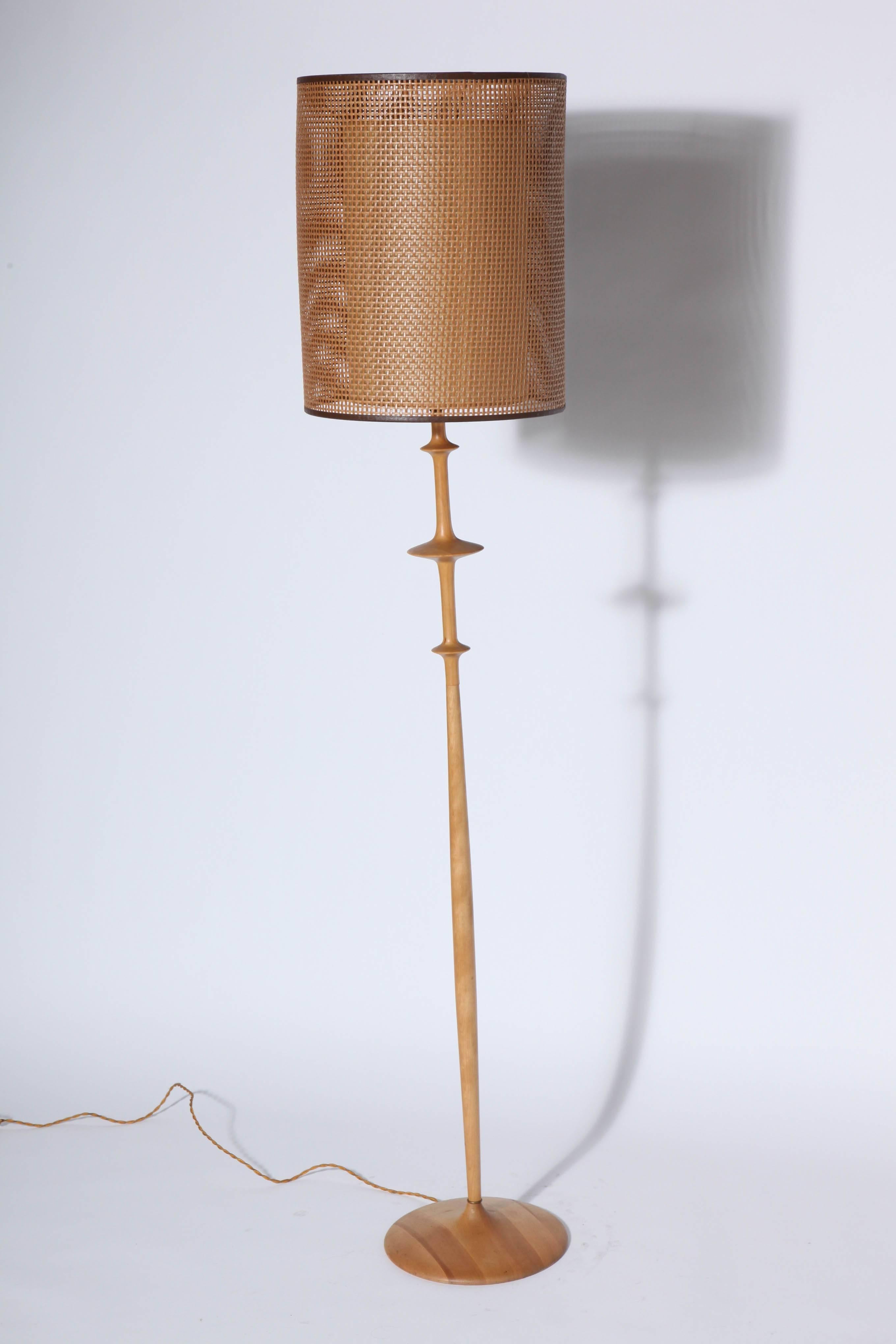 CX Design Studio Hand Turned Solid Beech Floor Lamp, 1970's For Sale 1