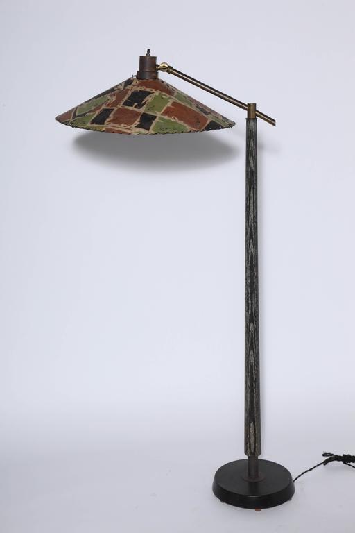 Max Kment Style Ebonized Floor Lamp With Parchment Rice Hat Tilt Shade 1950 S