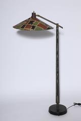 Max Kment Style Ebonized Floor Lamp with Tilt "Rice Hat" Camouflage Shade, 1950s