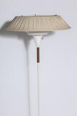 Tall Walnut & White Enamel Floor Lamp with Double Shades, 1950s