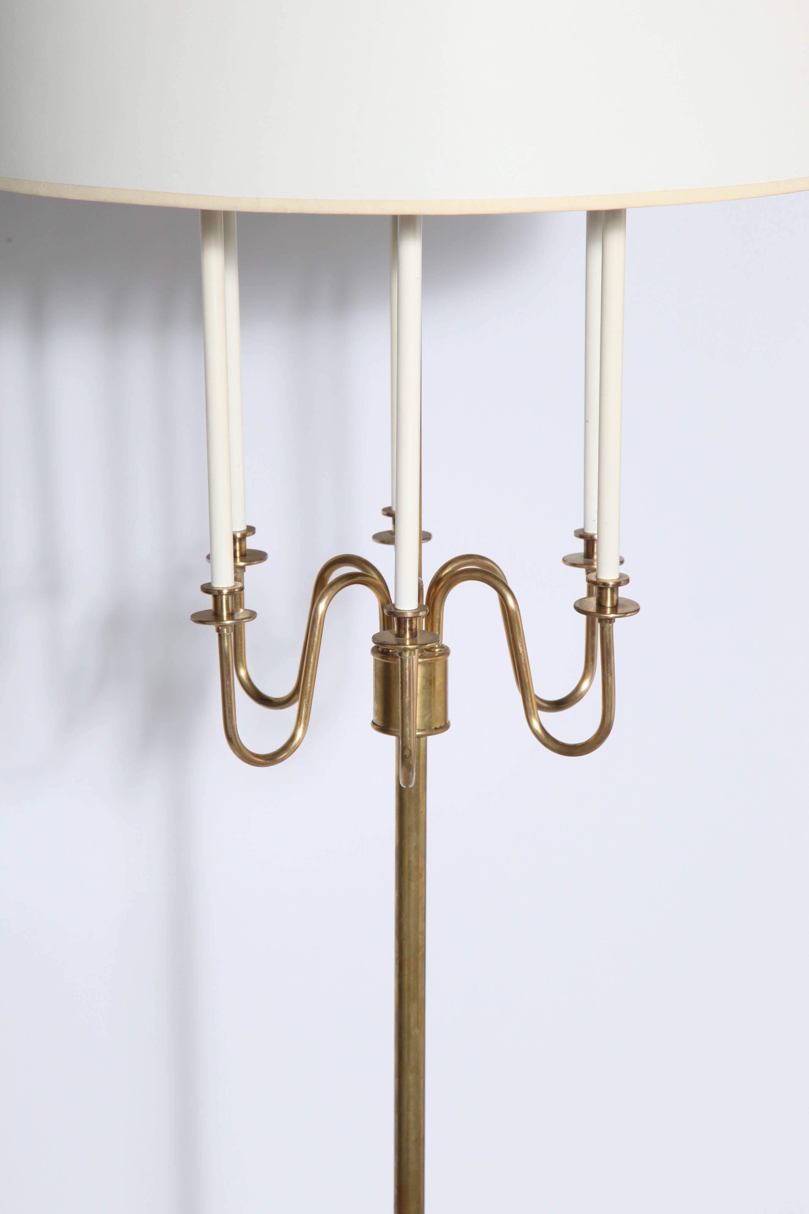 Émaillé Tommi Parzinger Style Marble, Brass, Shaded Candlestick Side Table Floor Lamp  en vente