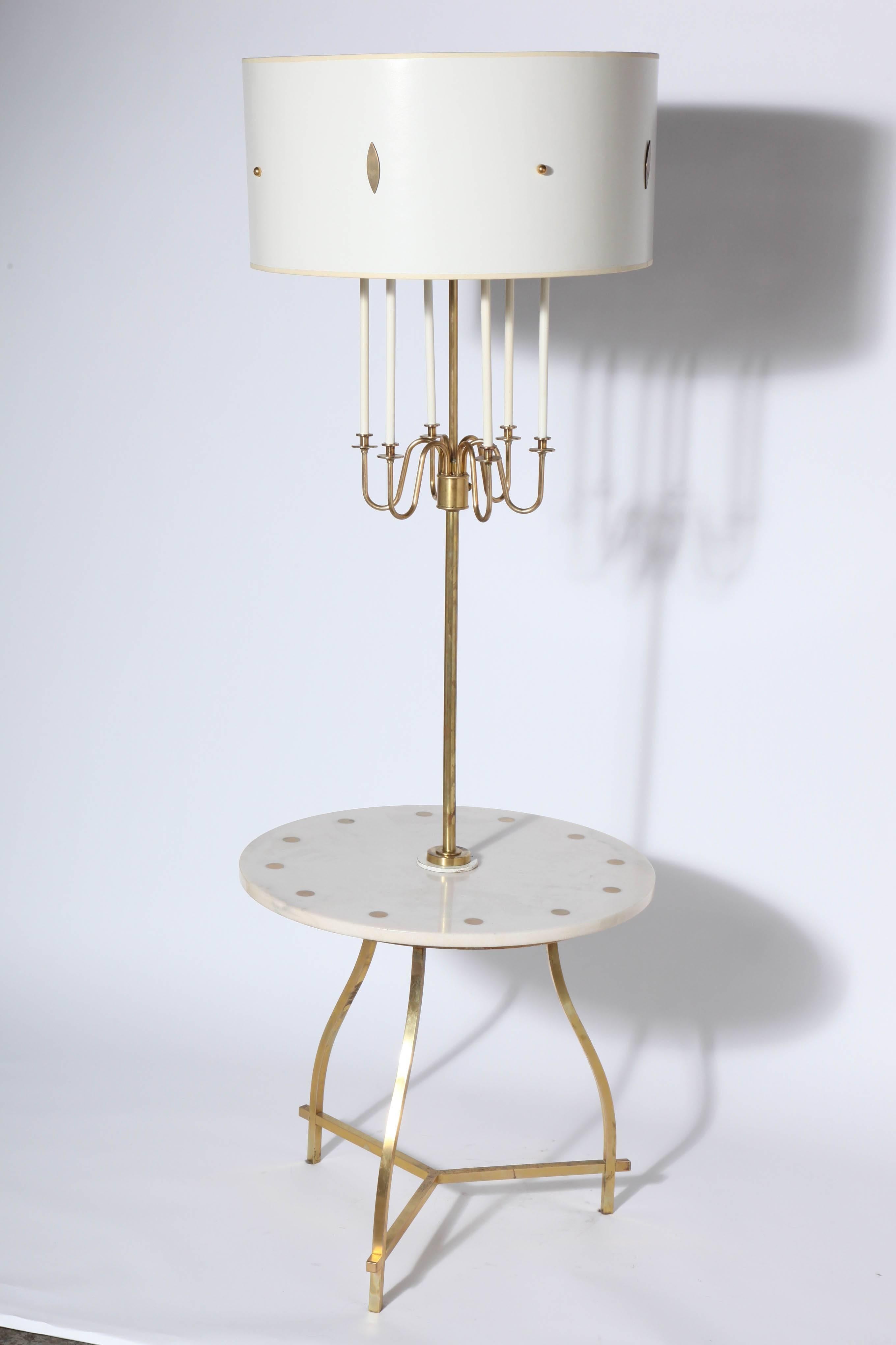 Tommi Parzinger Style Marble, Brass, Shaded Candlestick Side Table Floor Lamp  For Sale 5