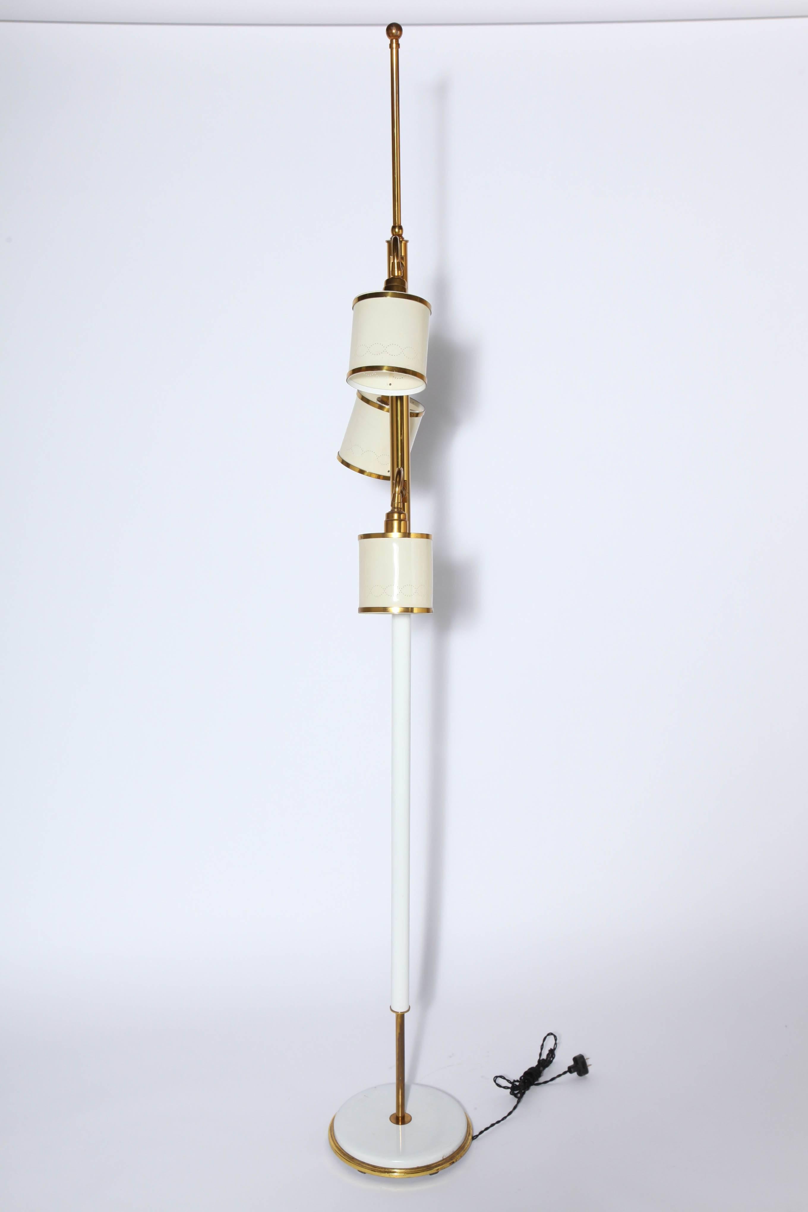 Mid-20th Century Stiffel Off White Floor Lamp with Three Adjustable Barrel Shades, 1950's